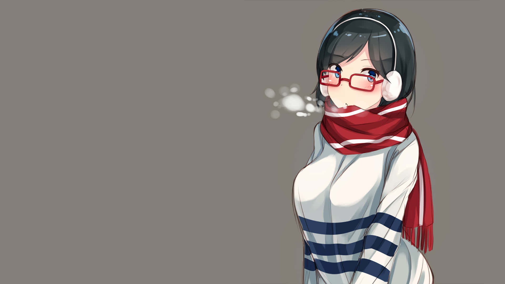 Blushing Anime With Red Eyeglasses Background
