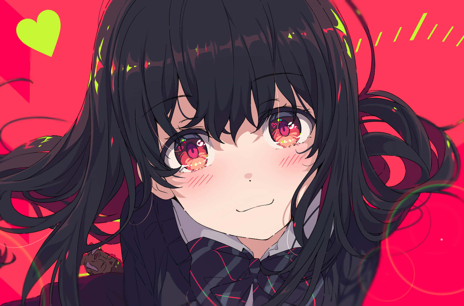 Blushing Girl With Black Hair Background