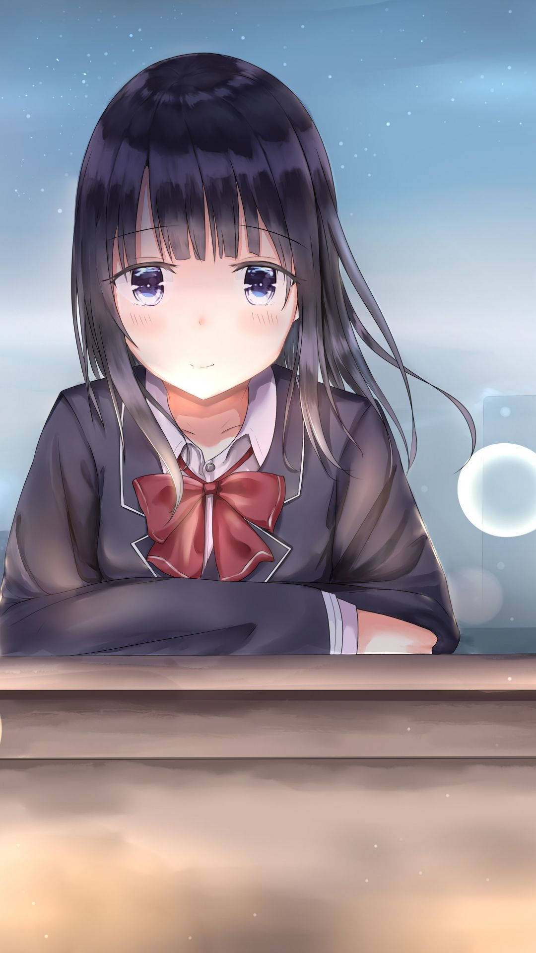 Blushing Sad Anime Girl Background