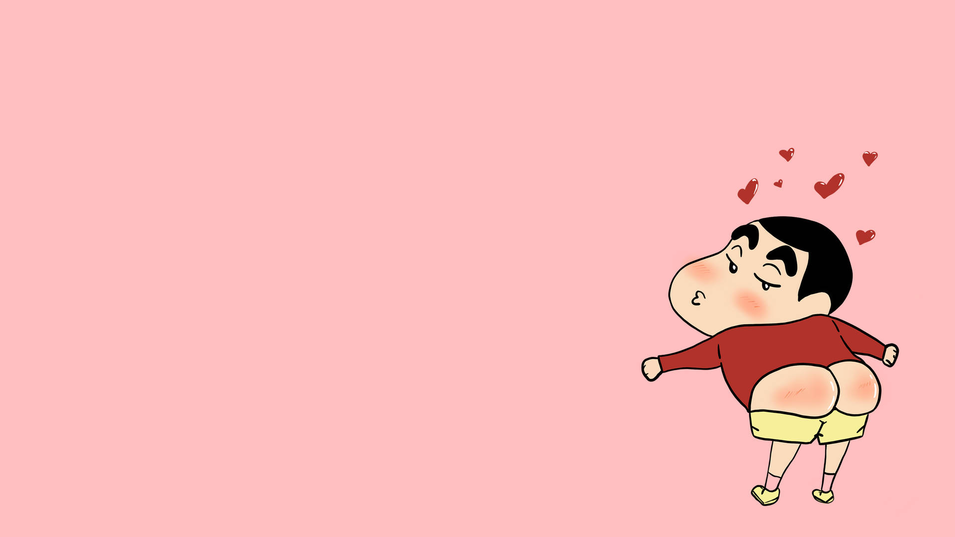 Blushing Shin Chan Cartoon Butt Out Background