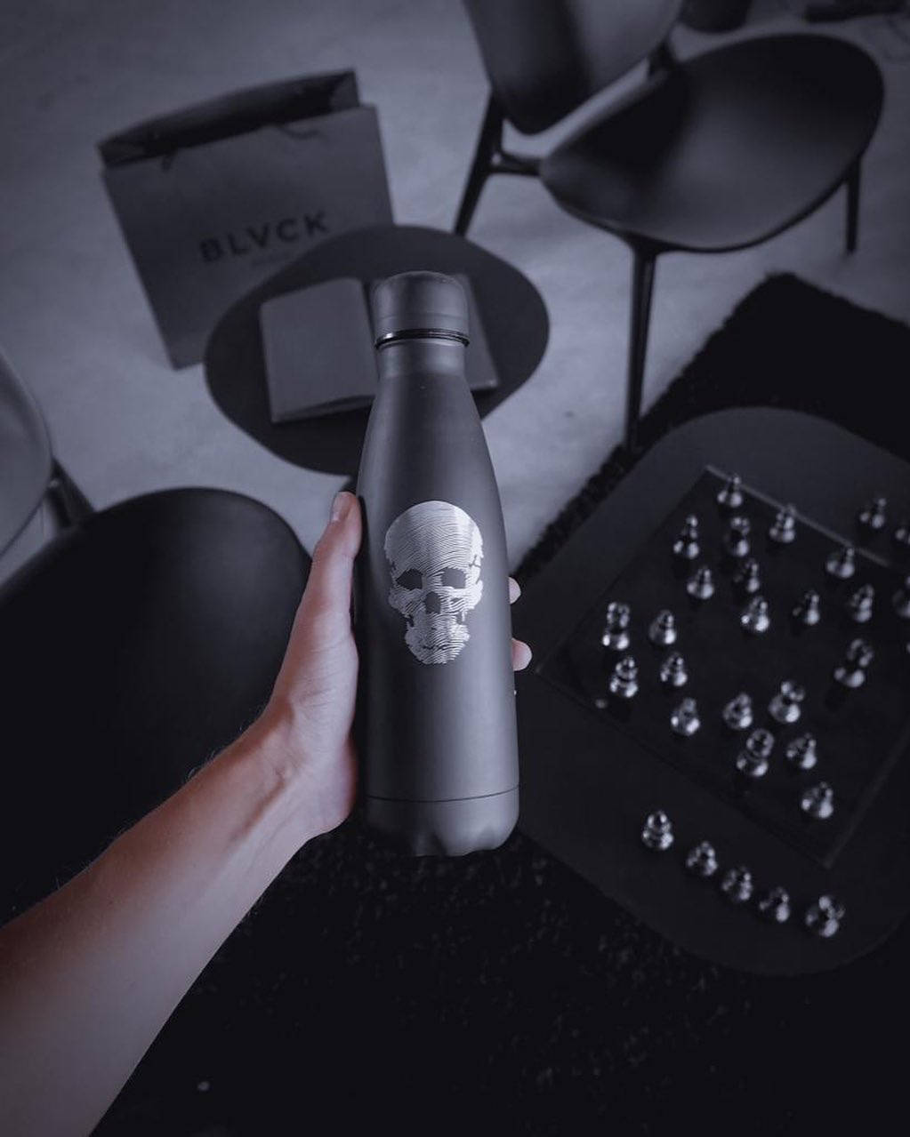 Blvck Paris Skull Water Bottle Background