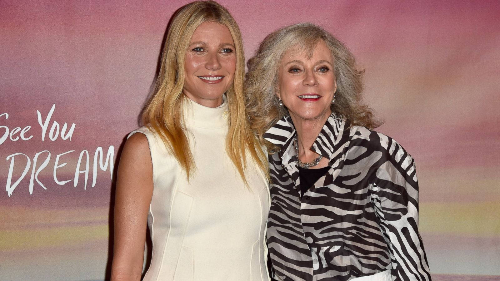 Blythe Danner Wearing Stripe Background