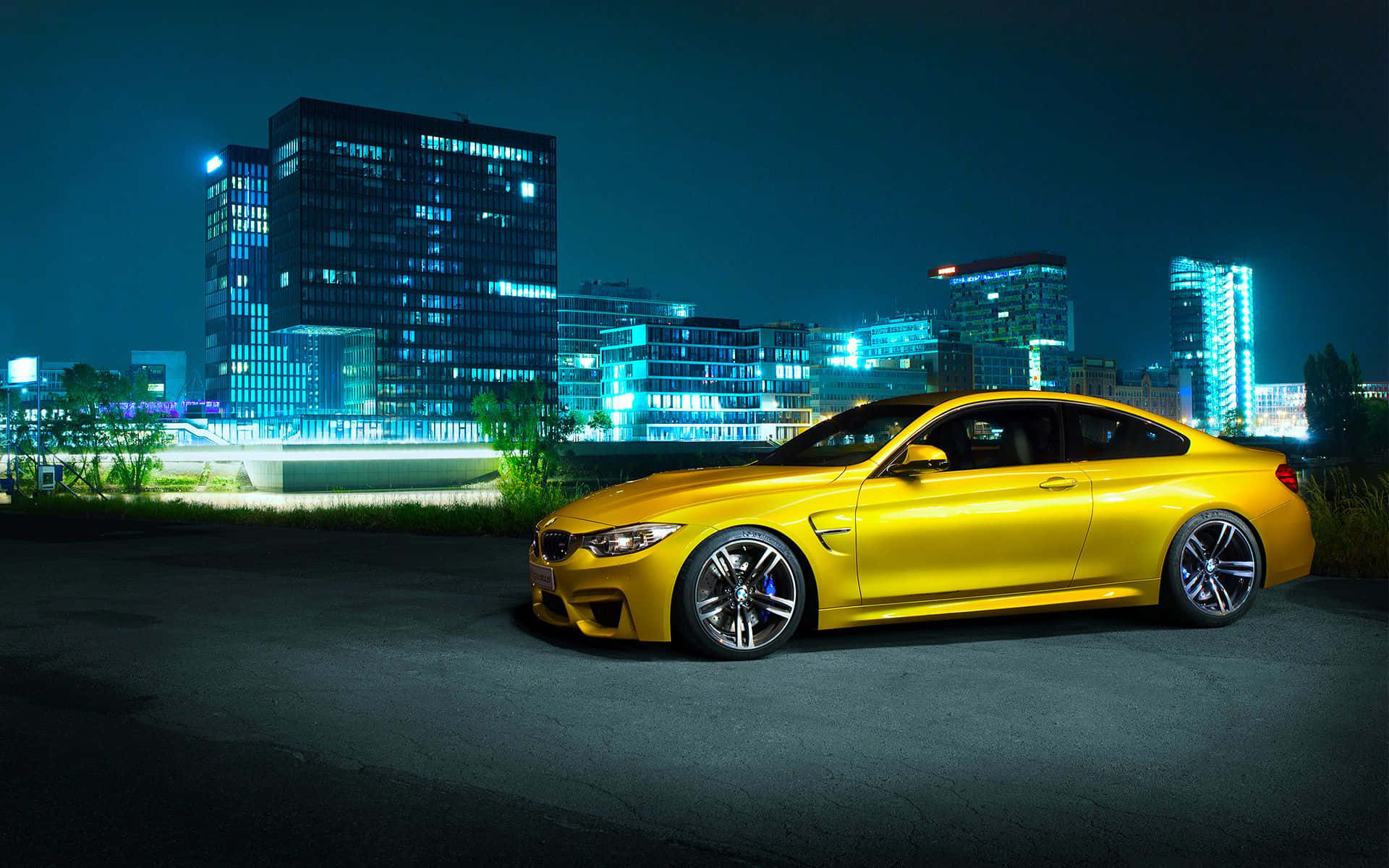 Bmw M4 Yellow Parked Diamond Car Background