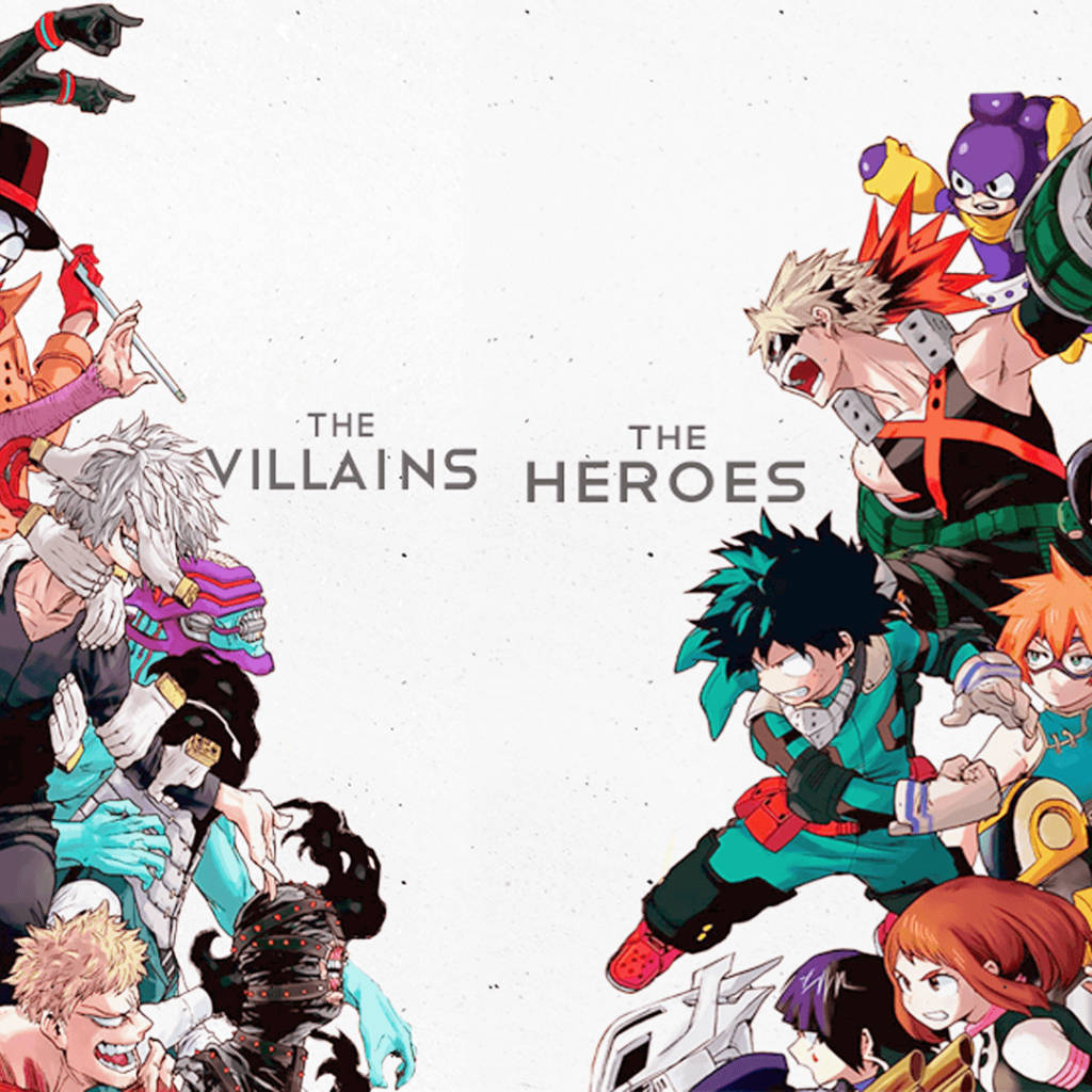 Bnha Villains Facing Off Heroes Background