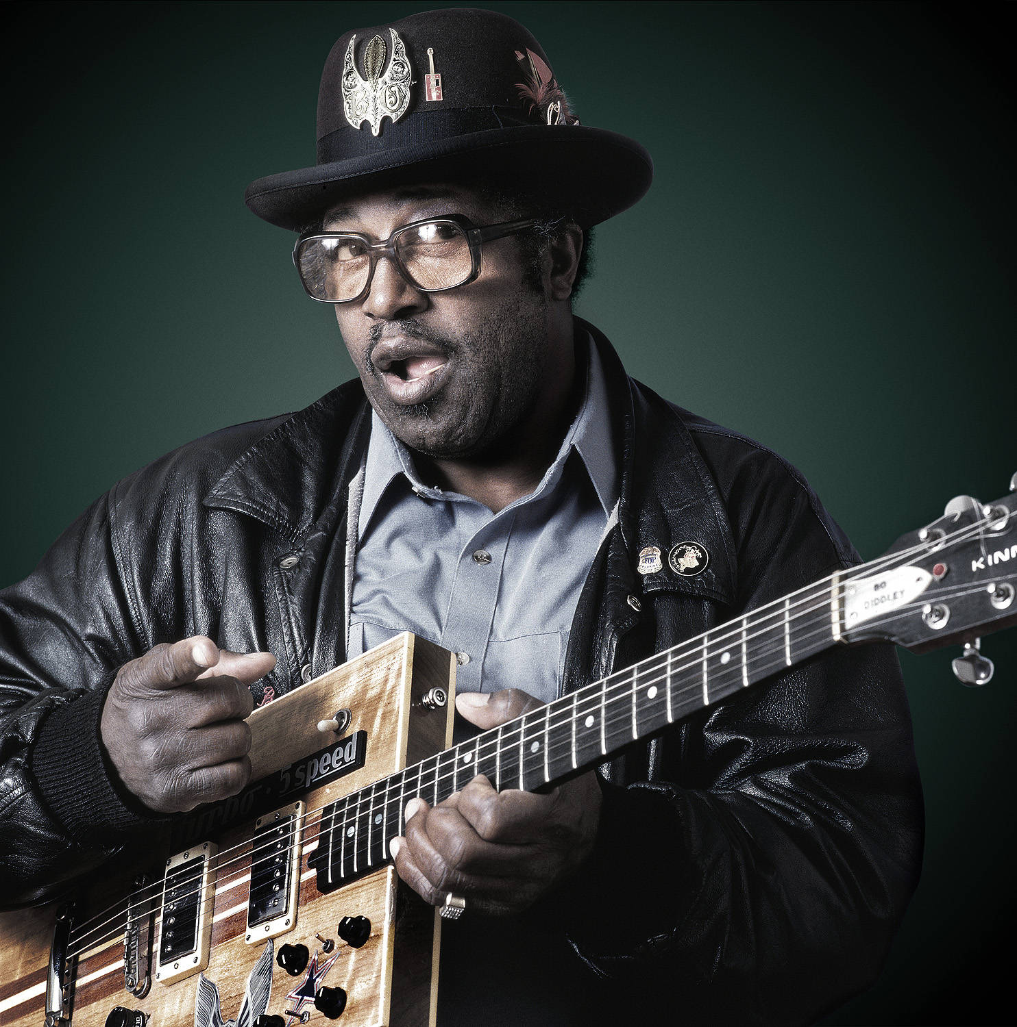 Bo Diddley Playing Rectangle Electric Guitar Background