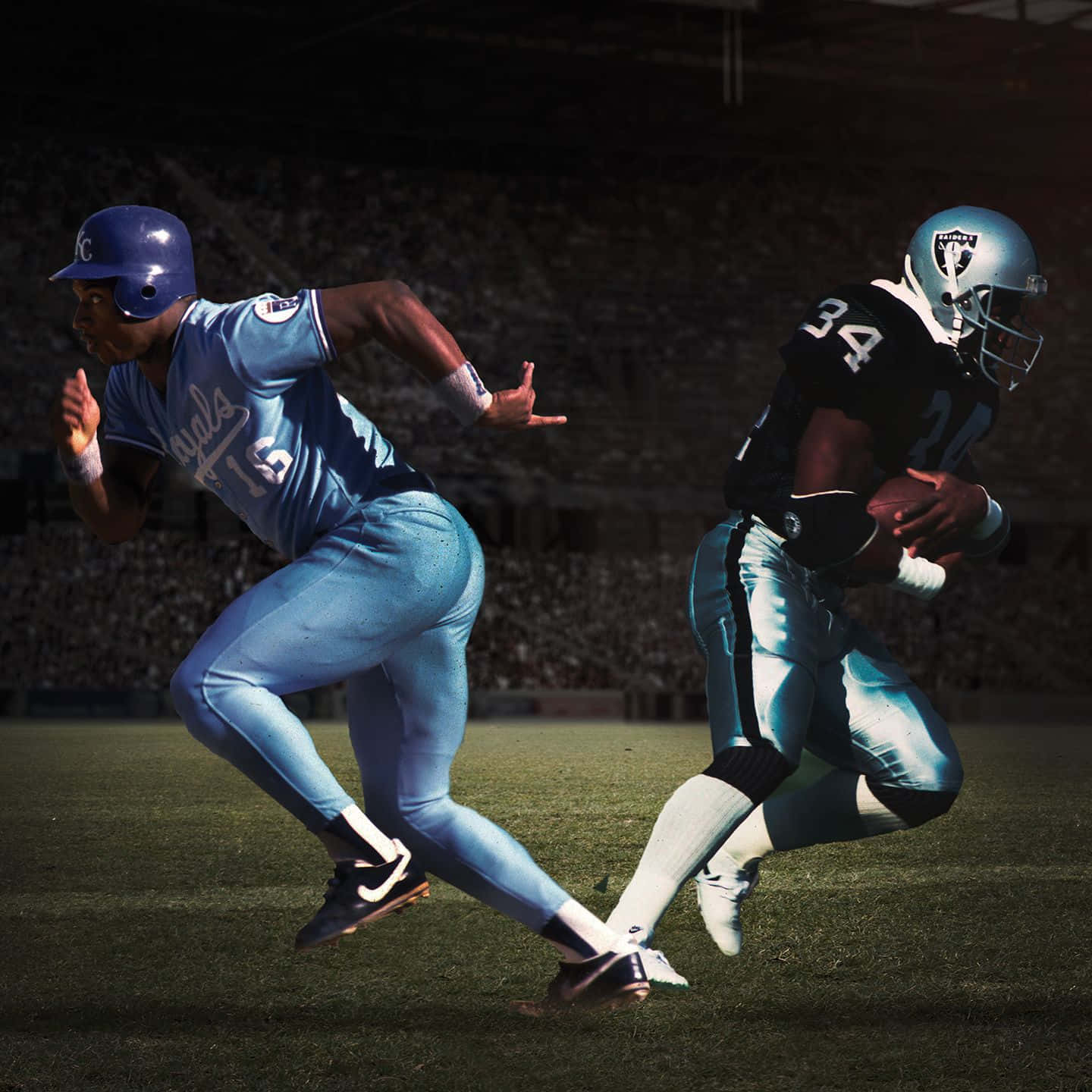 Bo Jackson Running In Two Uniforms Background