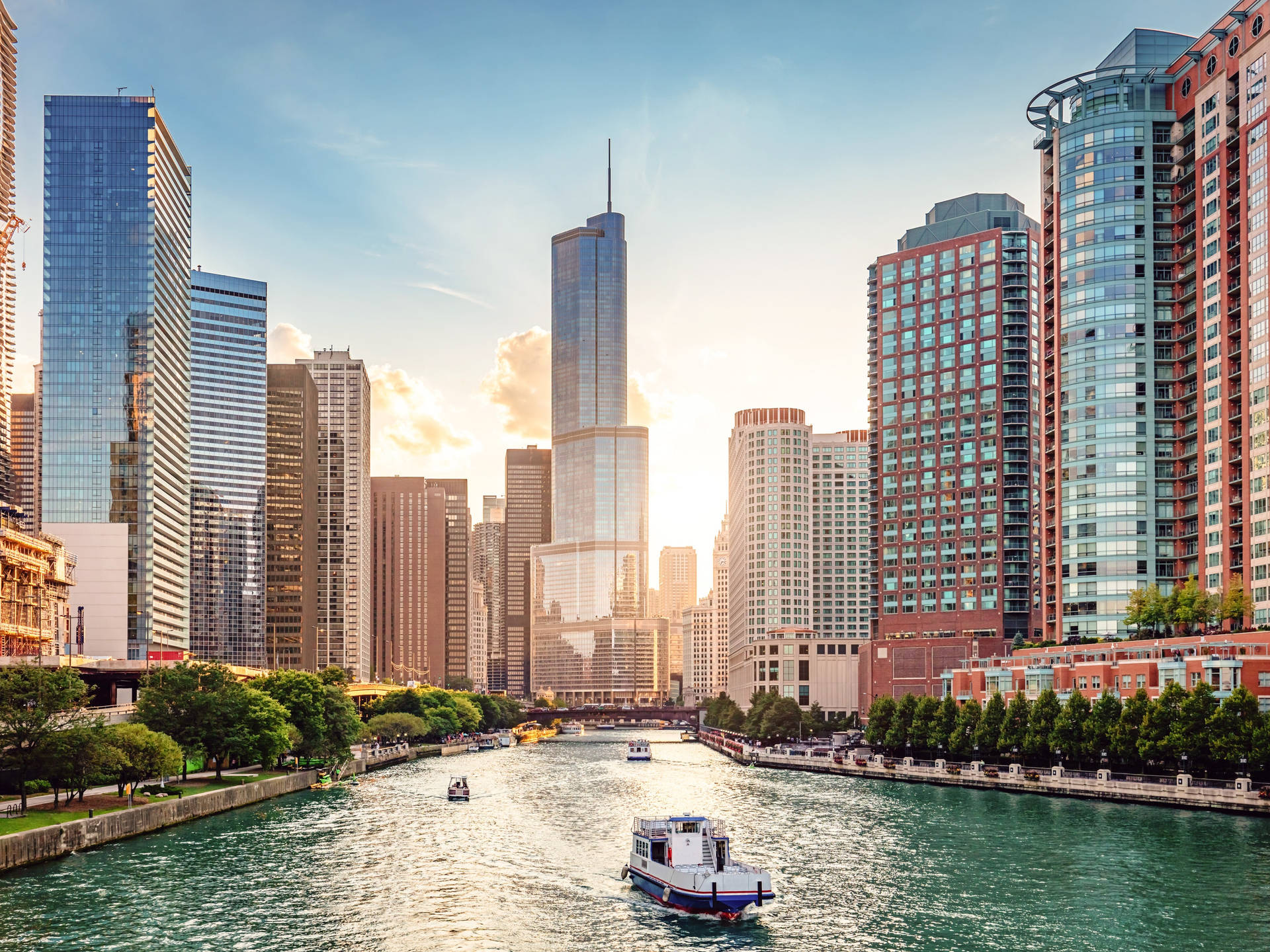 Boat Cruising On Chicago River In Illinois