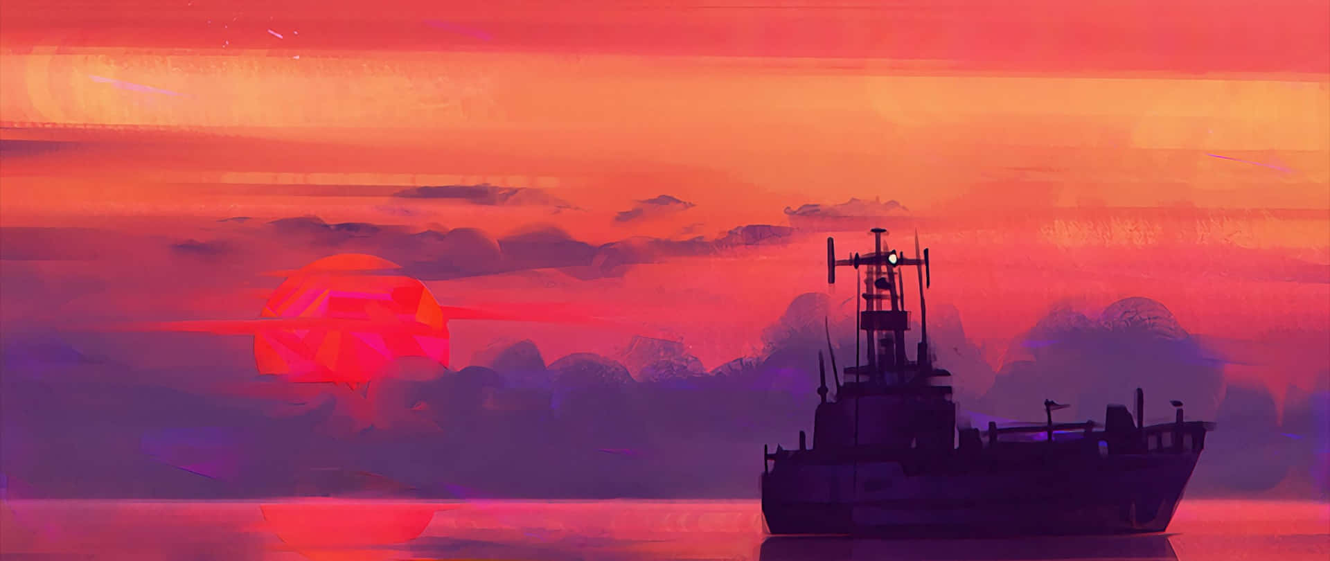 Boat During Sunset Art 2560x1080 Background