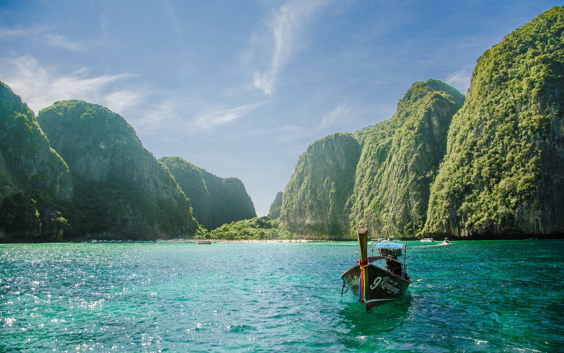 Boat Going To Maya Bay Tropical Desktop Background