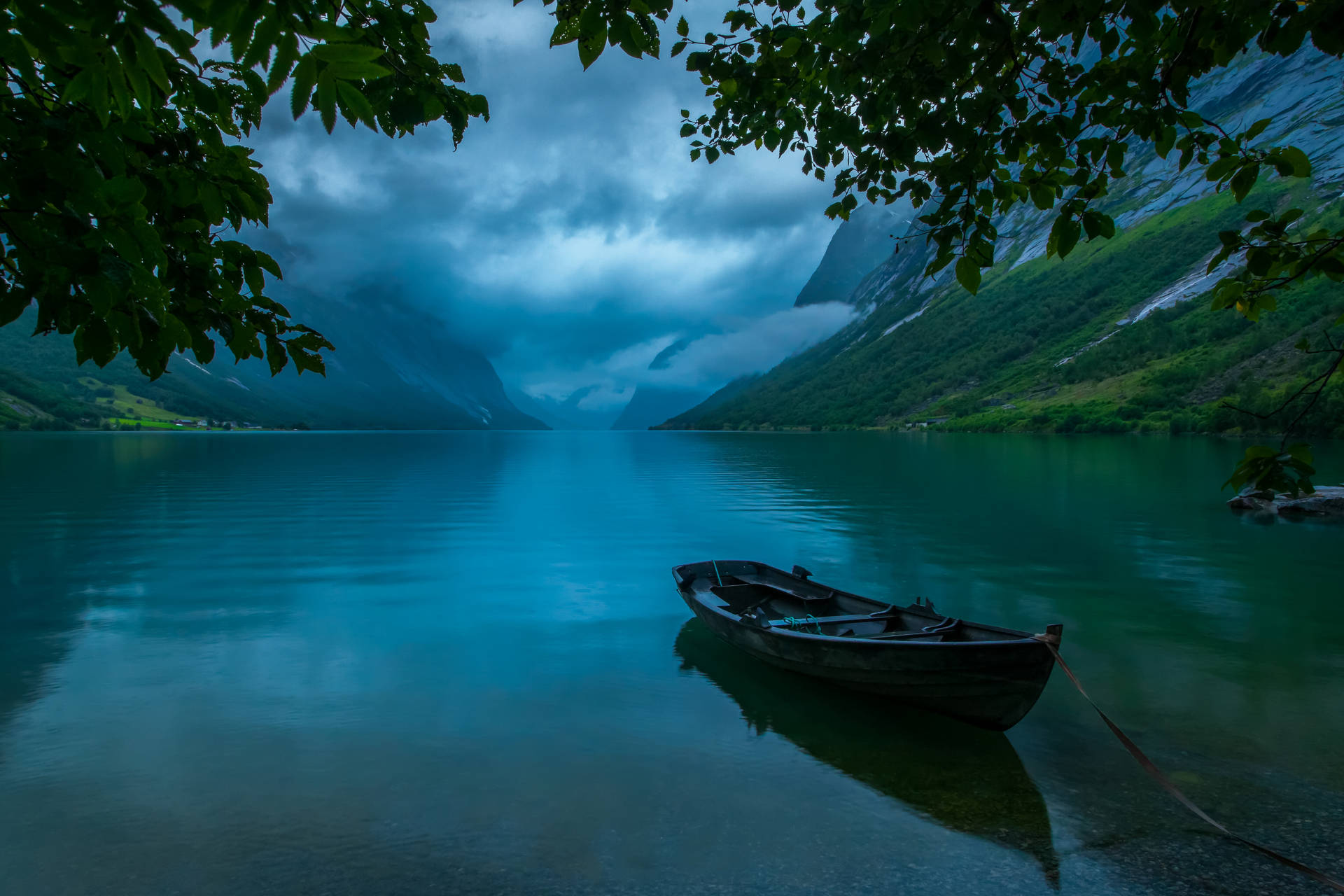 Boat On A Dark Lake Background