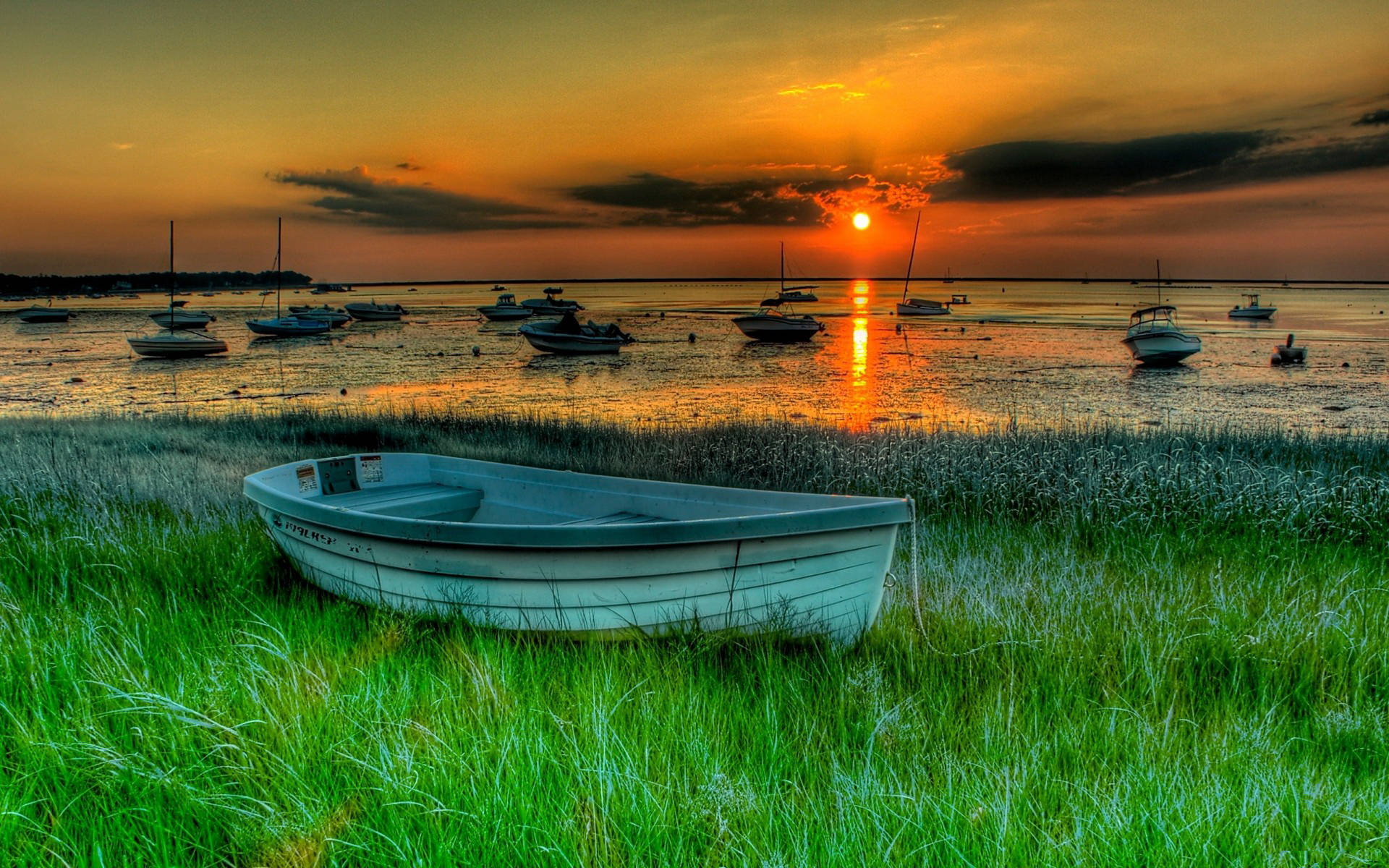 Boat On Green Grass Background