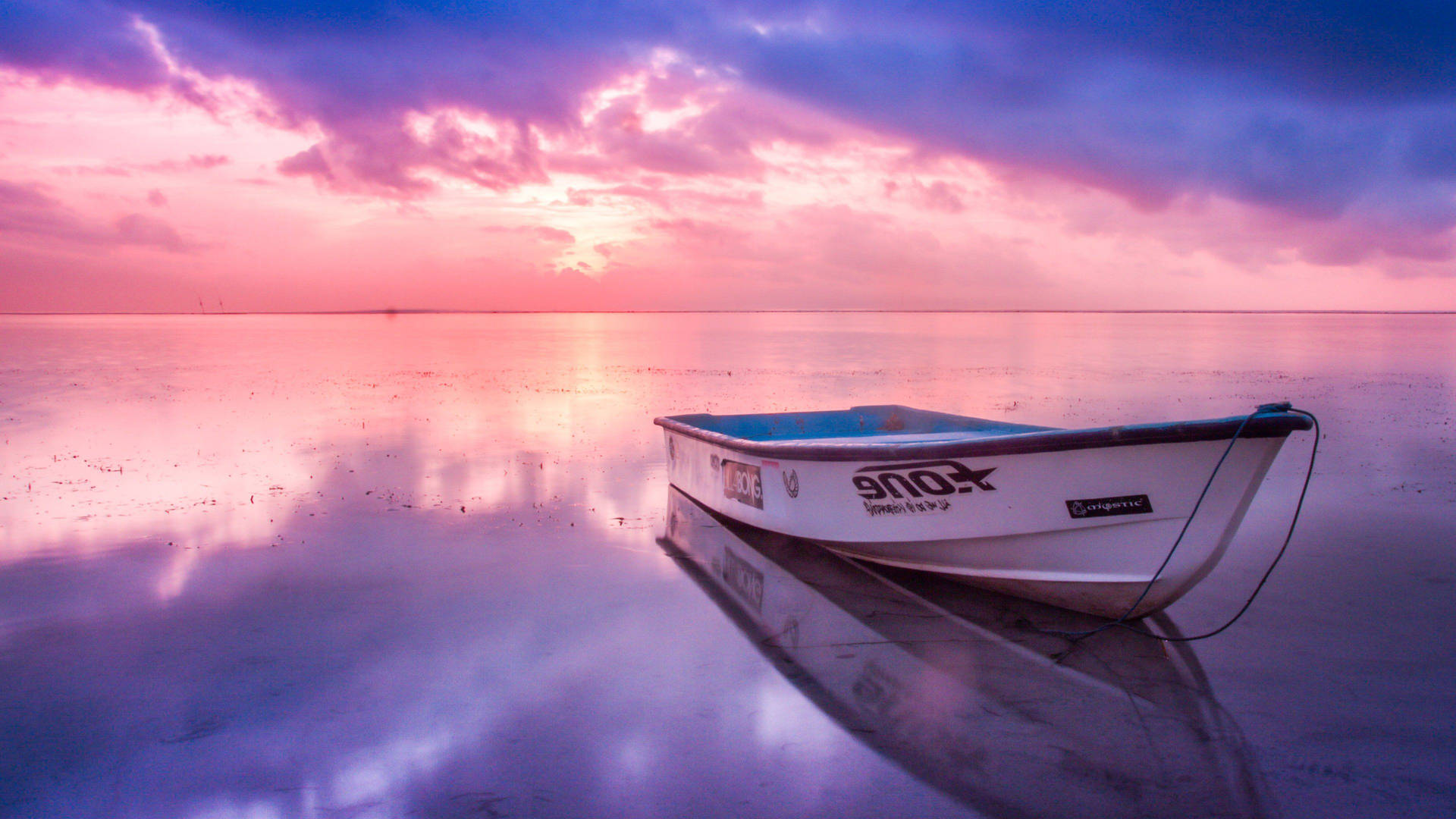 Boat Reflection In Sea Water Background