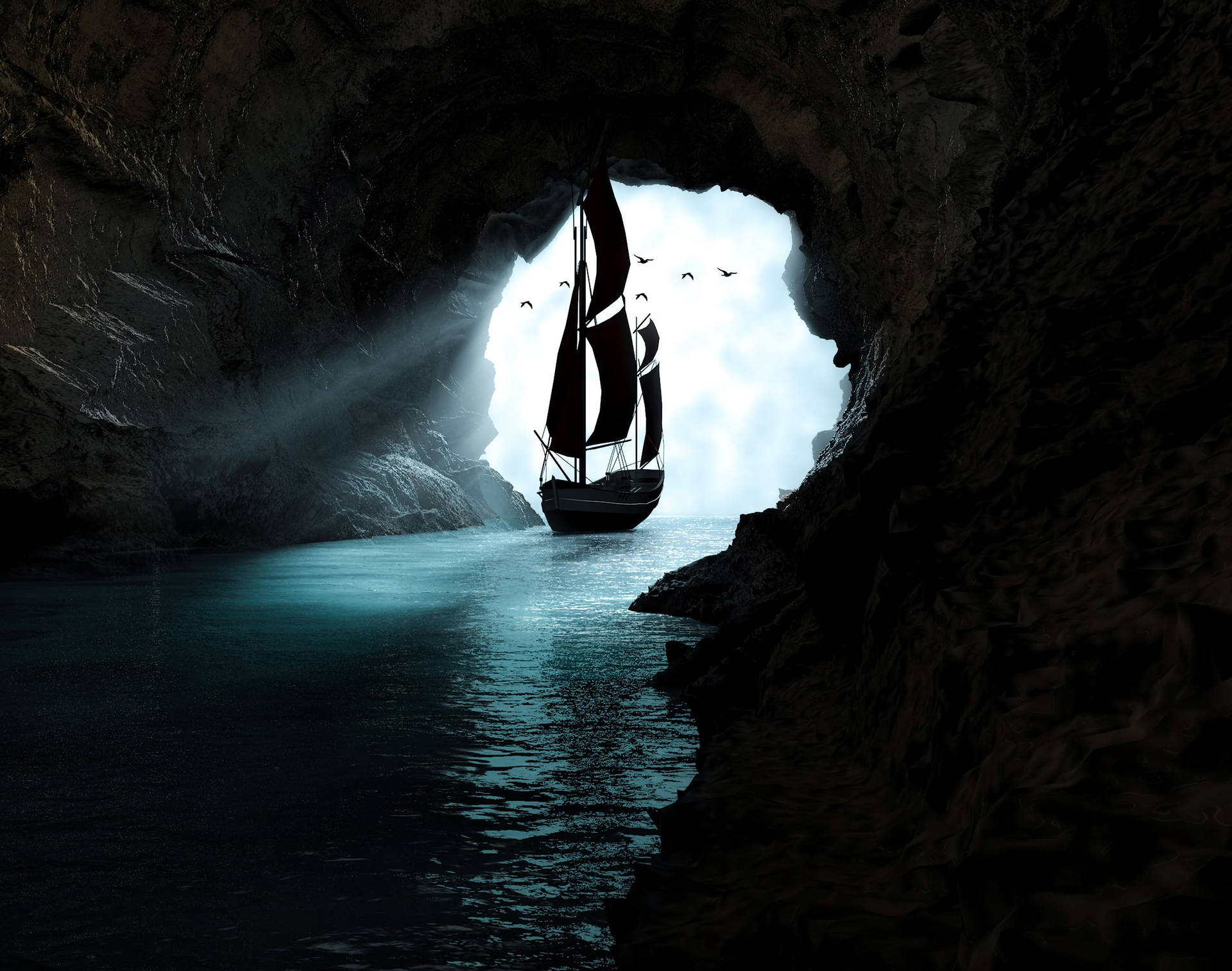Boat Sailing Out Of Cave Smartphone Background Background