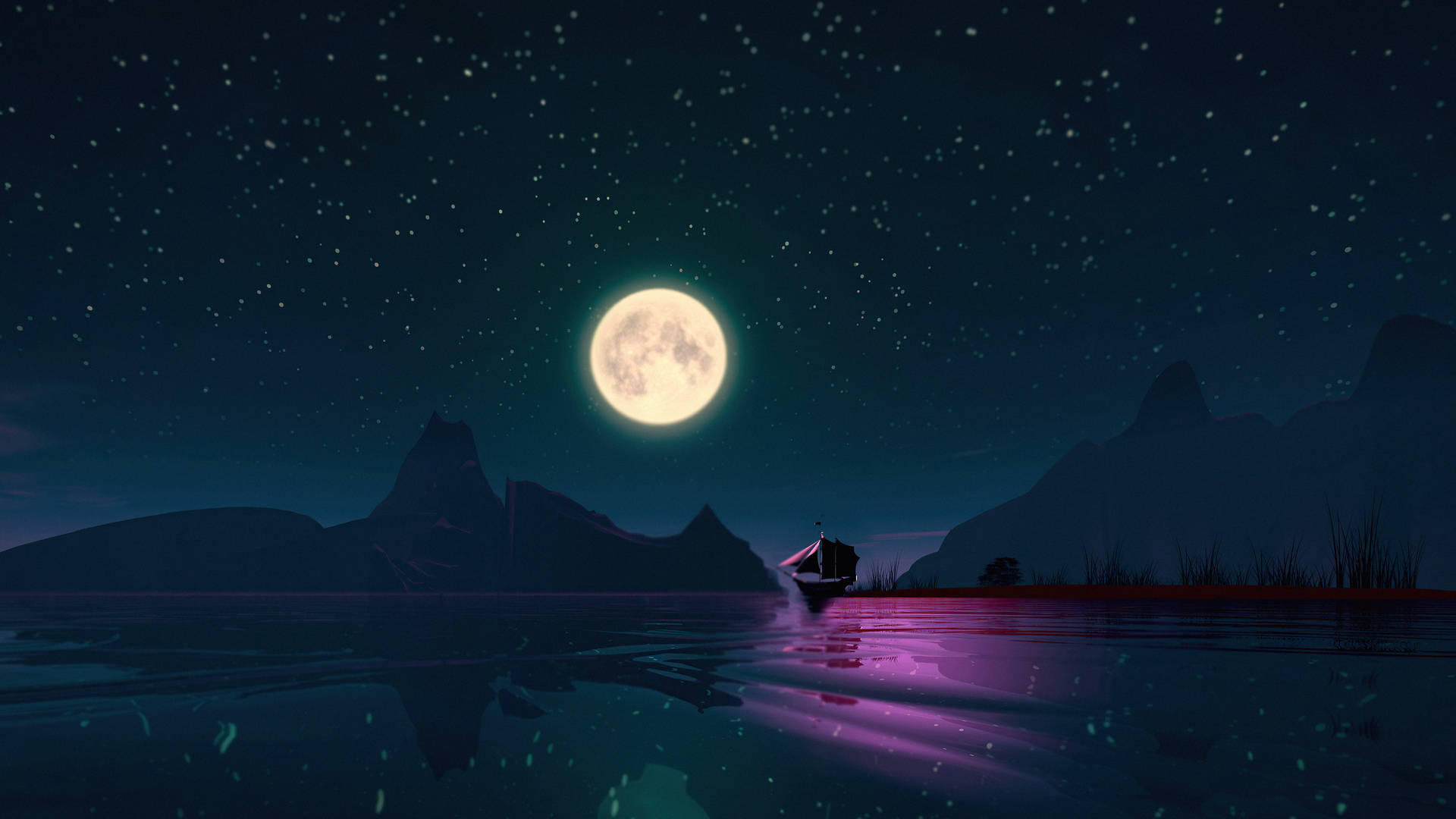 Boat Under The Aesthetic Moon Background