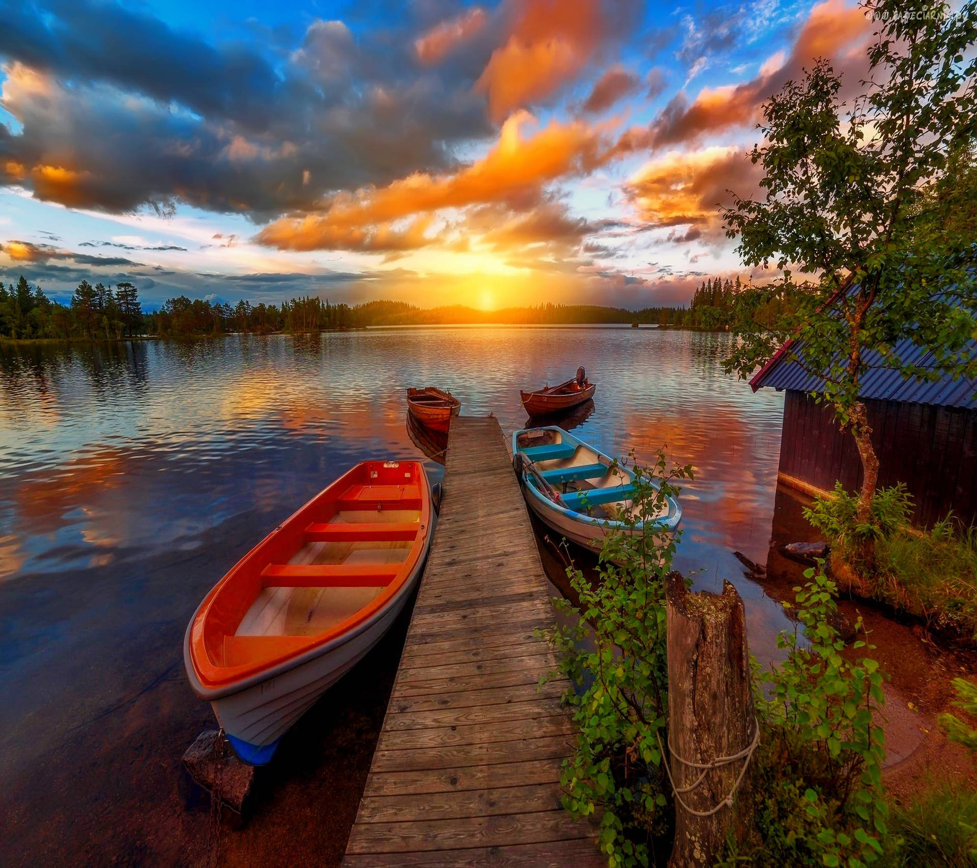 Boats By A Dock Landscapes Background