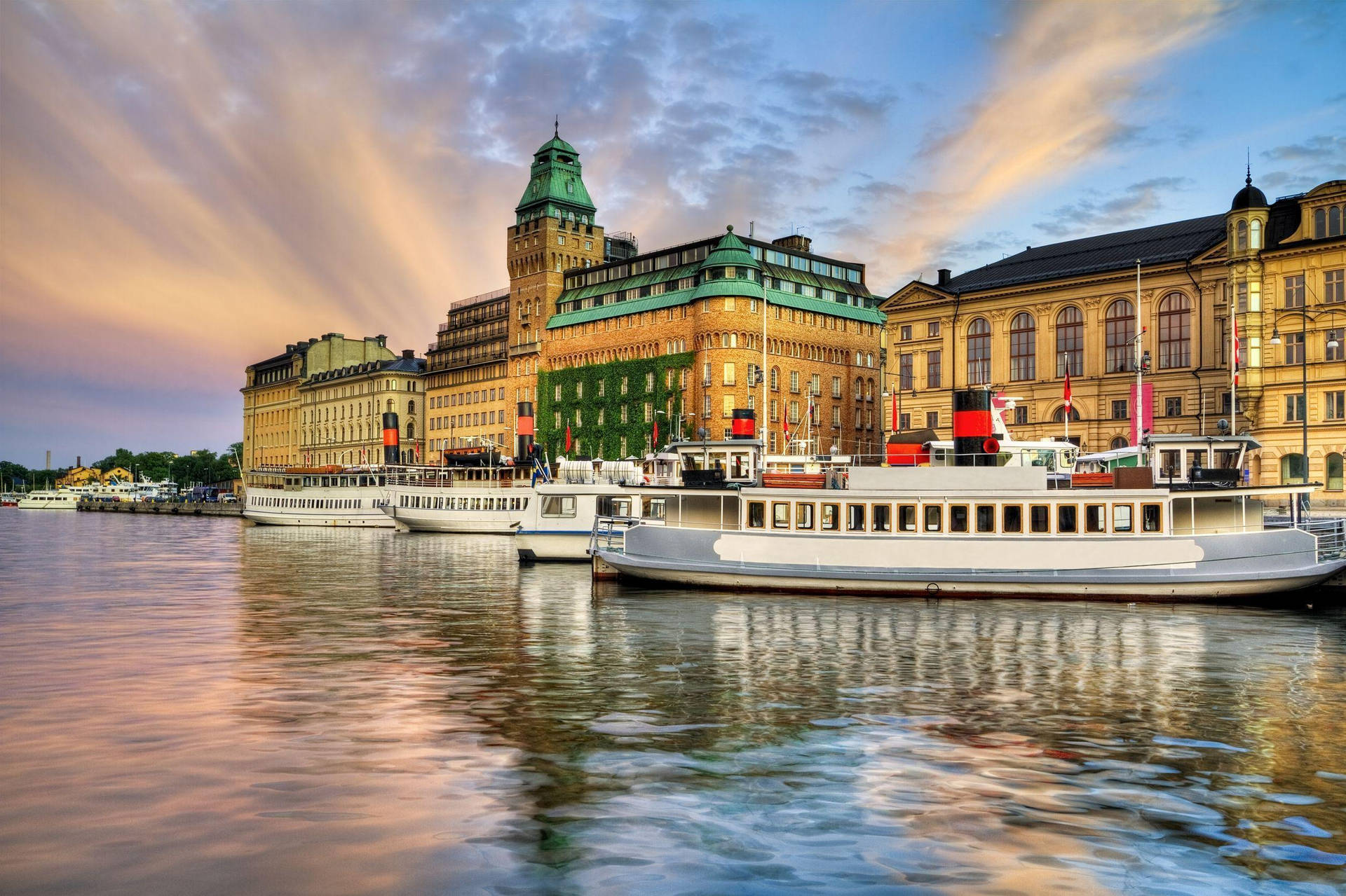 Boats Docked On Stockholm Waterfront