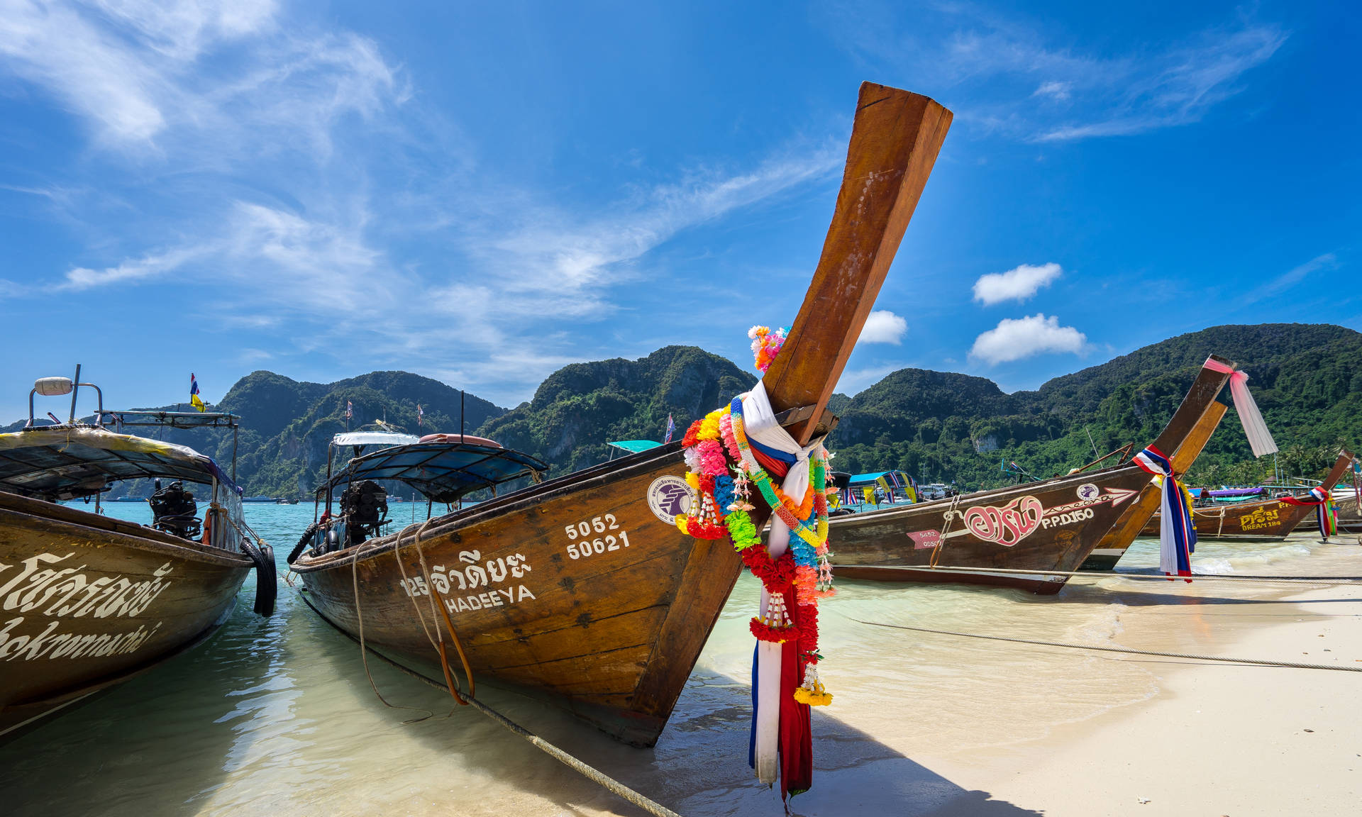 Boats On Shore Thailand Desktop Background