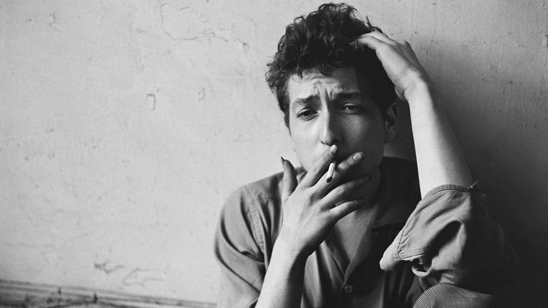 Bob Dylan Smoking Greyscale Portrait John Cohen Background