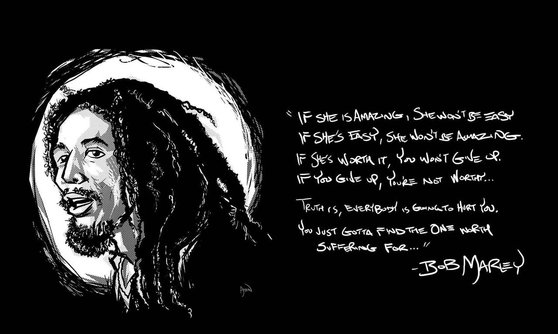Bob Marley Drawing And Quotes Background