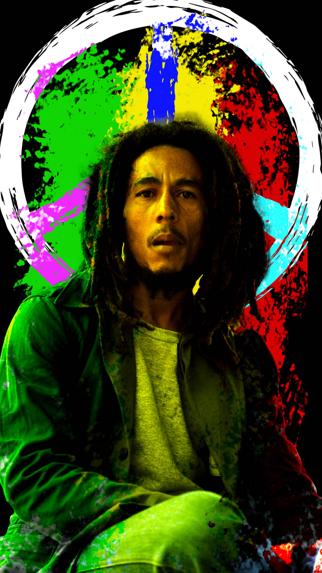 Bob Marley Reggae Colors With Peace Sign Background