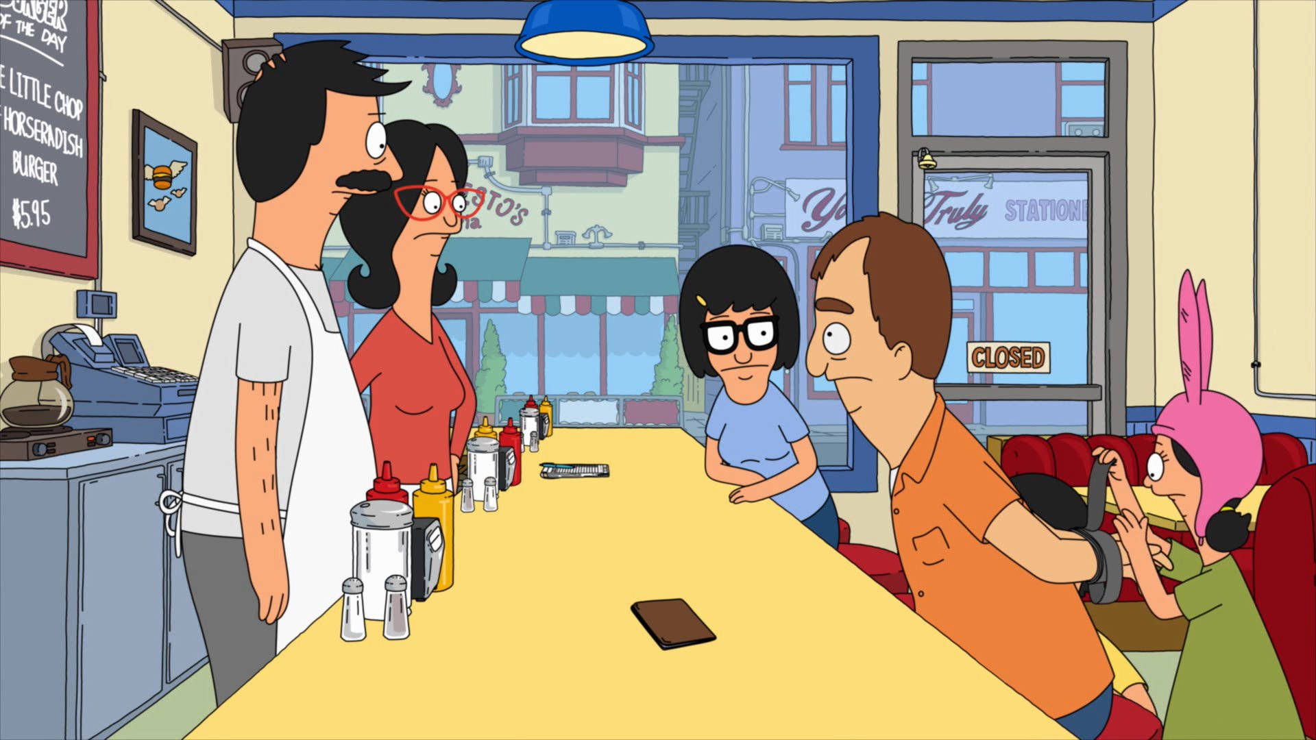 Bob's Burgers Characters Catching A Thief In Action Background