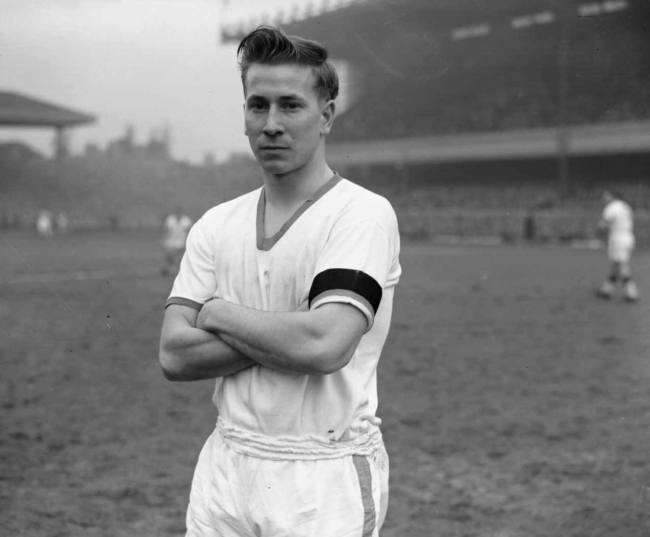 Bobby Charlton Football Black And White Background