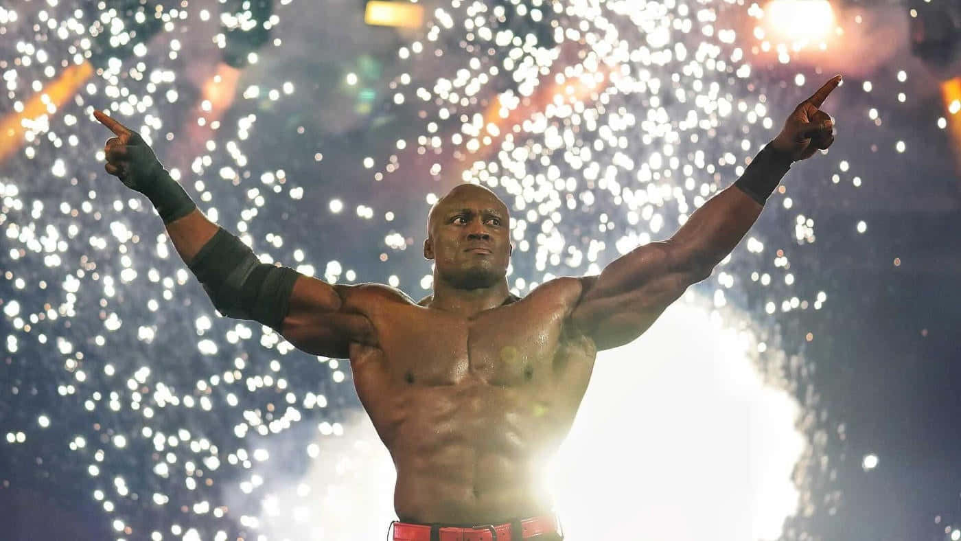 Bobby Lashley Posing With Fireworks As Background