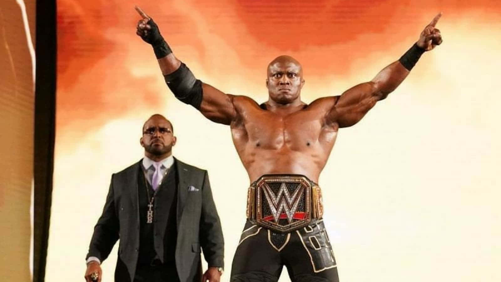Bobby Lashley Proudly Displays His Championship Belt. Background