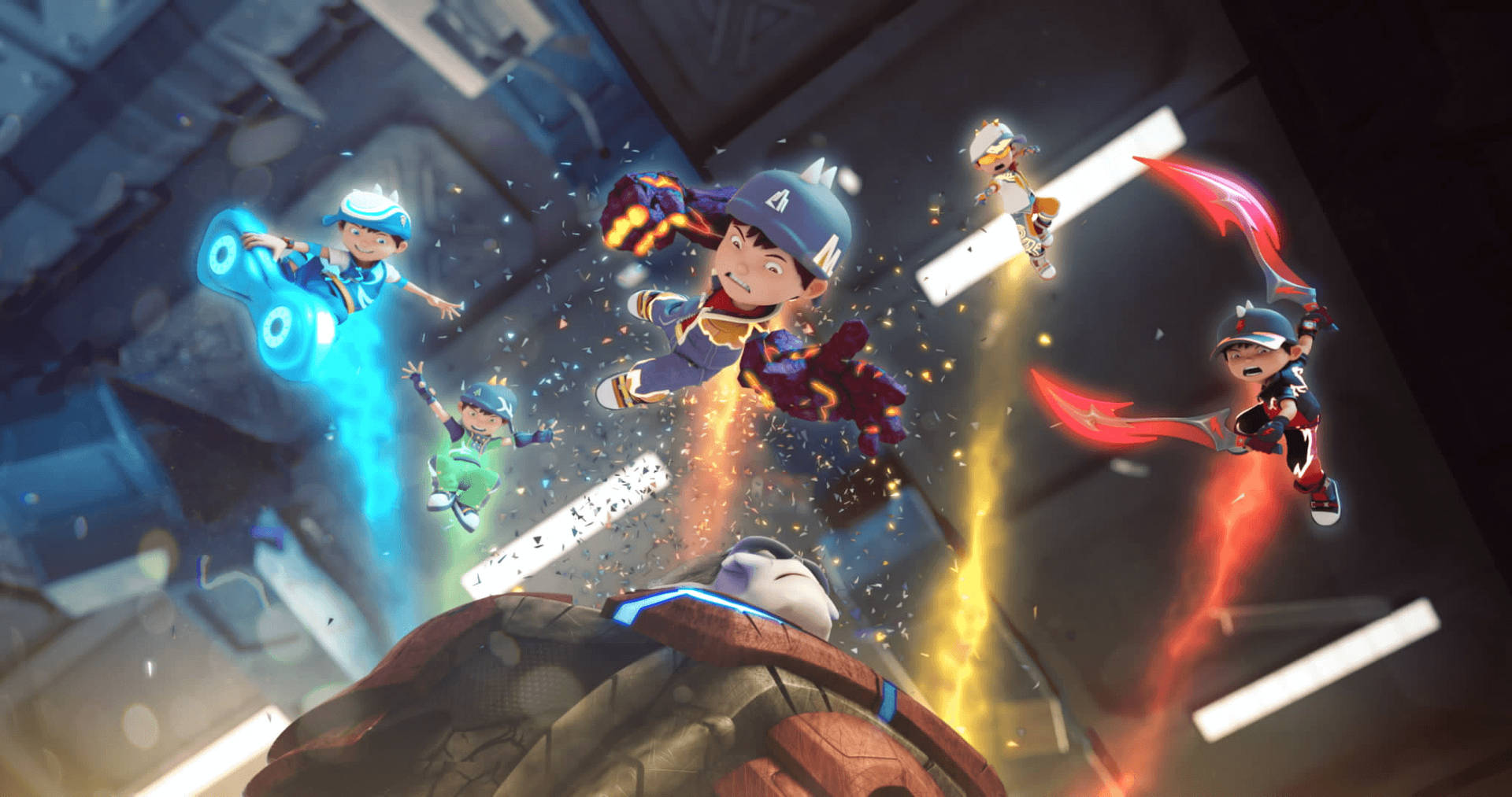 Boboiboy Elements Attacking Background