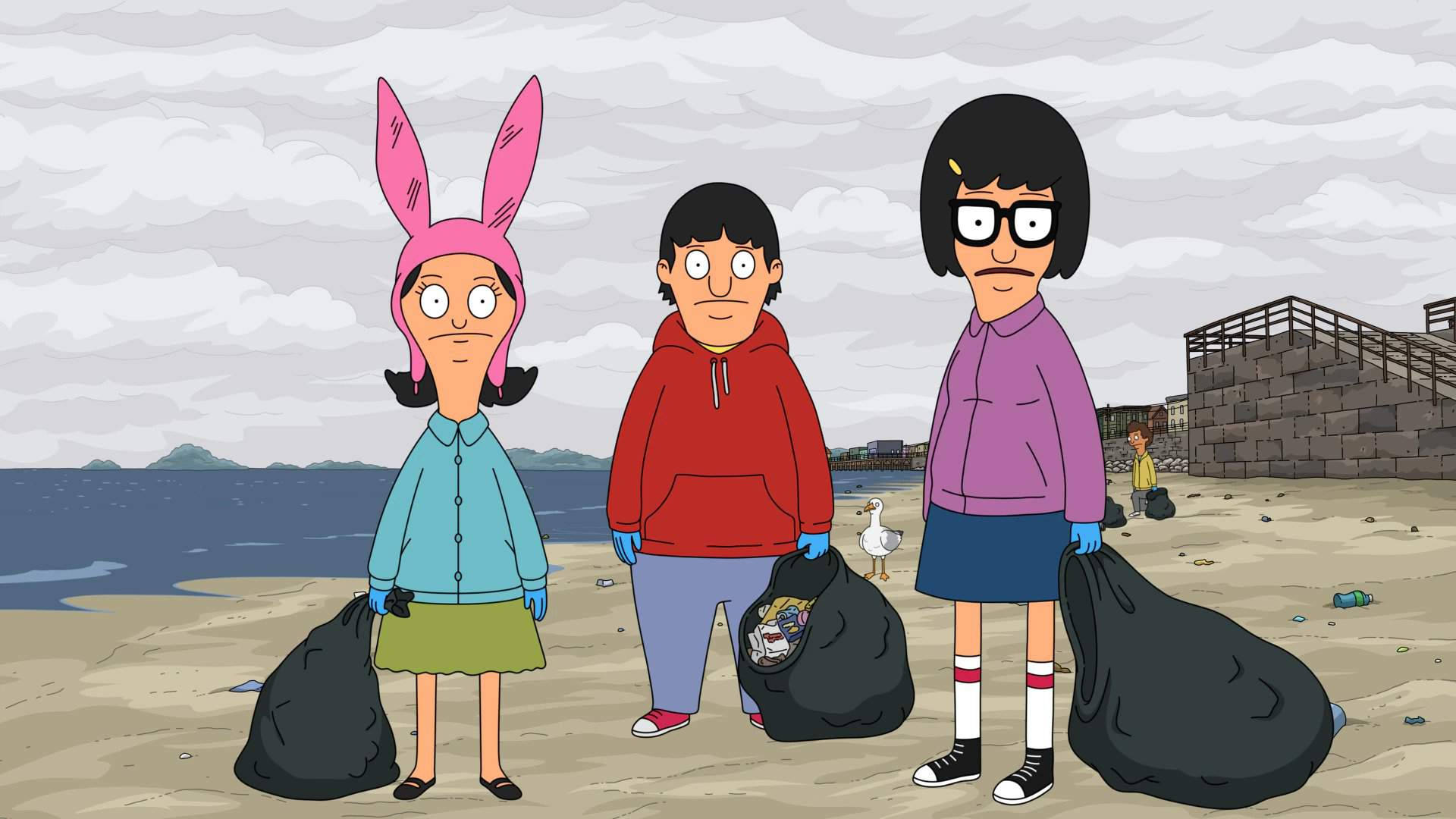 Bobs Burgers Belcher Siblings Gathering Trash Background