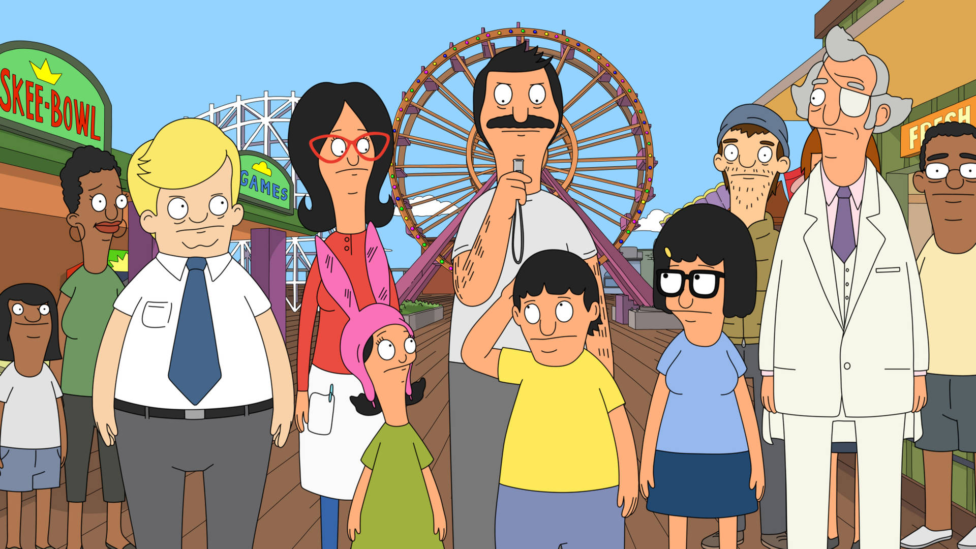 Bobs Burgers Belchers At An Amusement Park Background