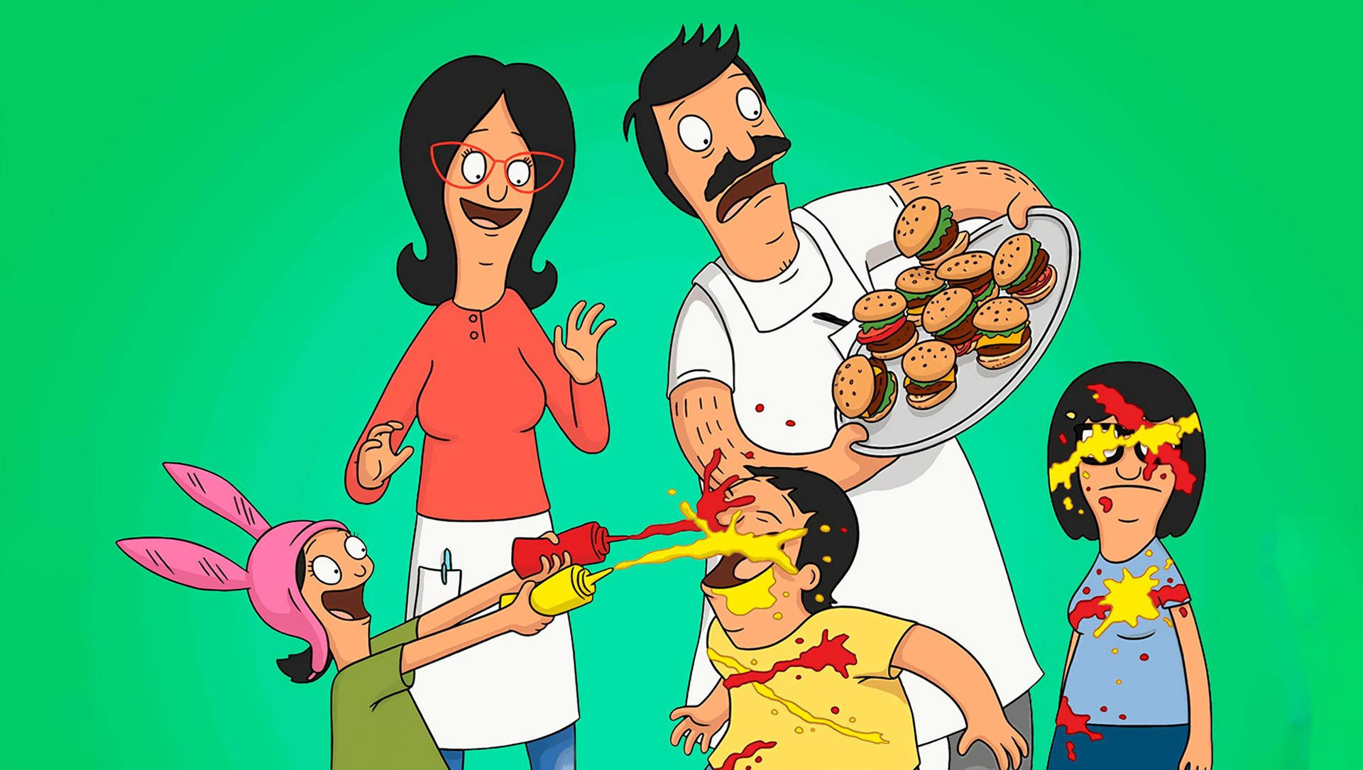 Bobs Burgers Belchers Playing With Sauce Background
