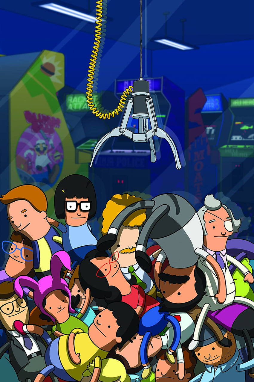 Bobs Burgers Characters In Claw Machine Background