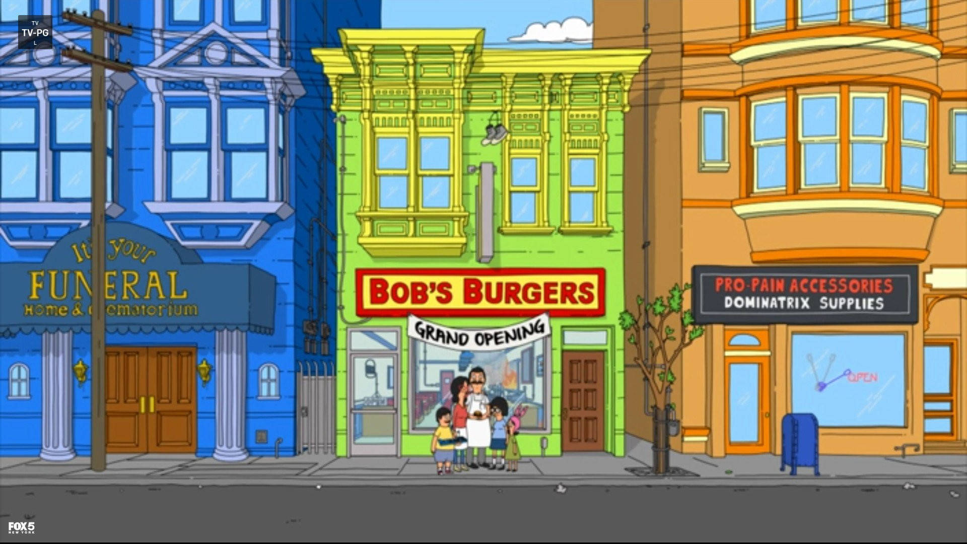 Bobs Burgers In Between Two Buildings Background