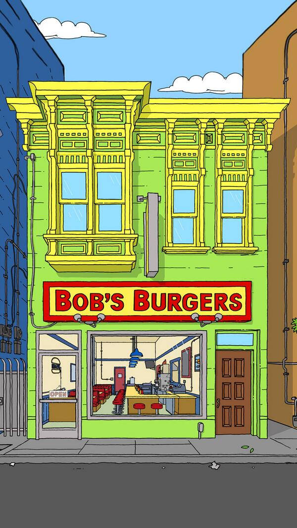 Bobs Burgers Yellow And Green Building Background