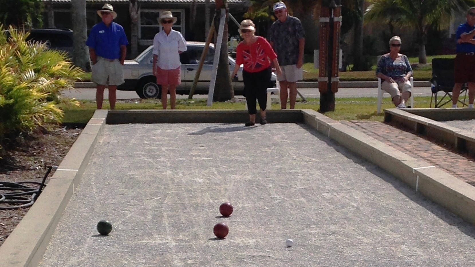 Bocce Ball Old People In Court Background