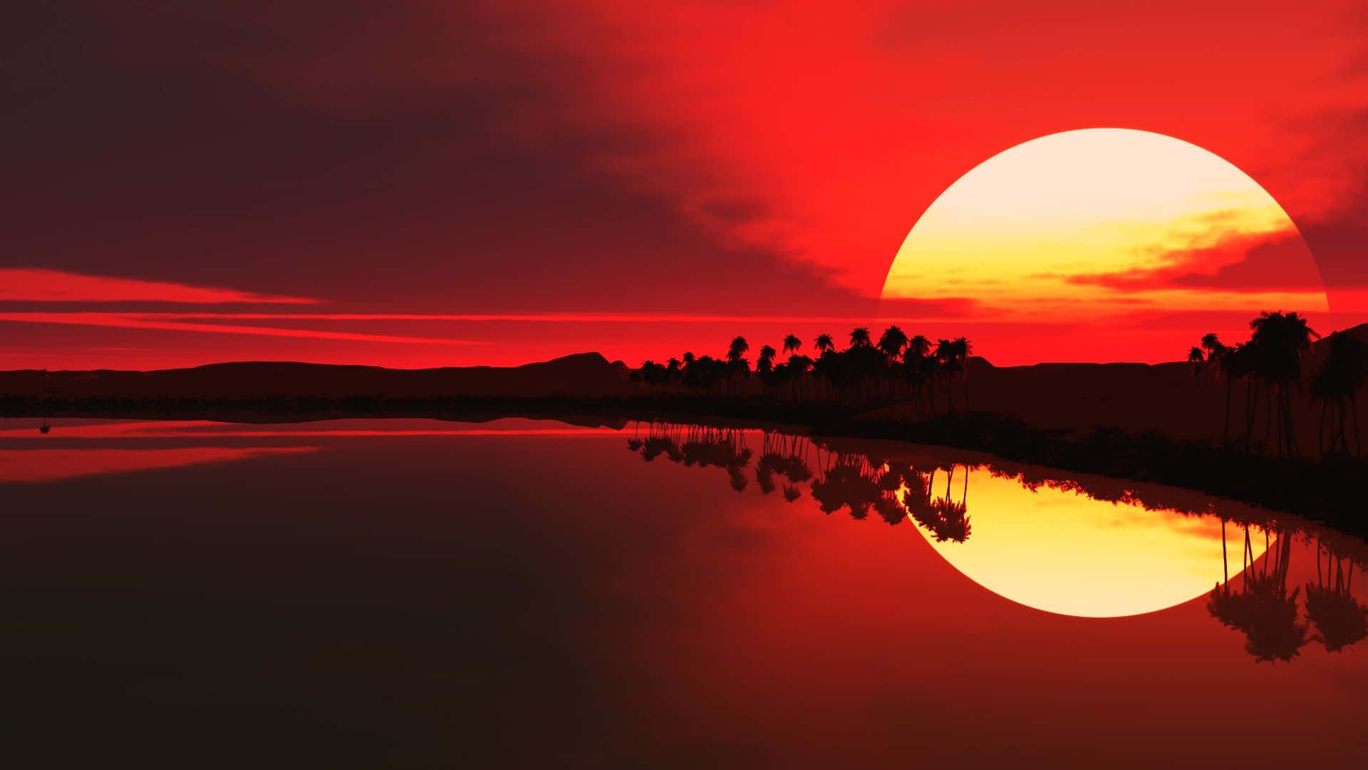 Body Of Water Under Red Evening Sky Background