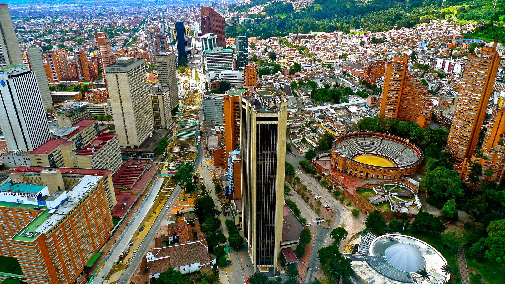 Bogota City With Colorful Buildings Background
