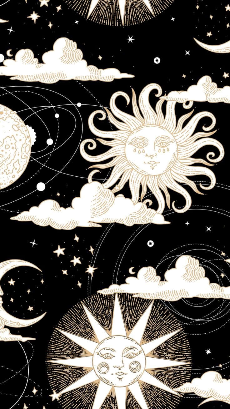 Bohemian Sun Moon Artwork Background