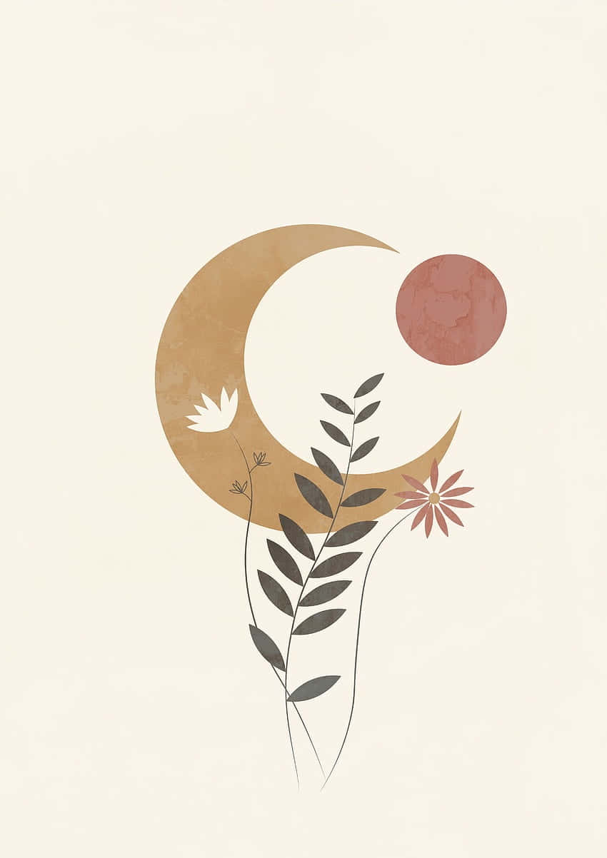 Bohemian Sun Moon Floral Art Background