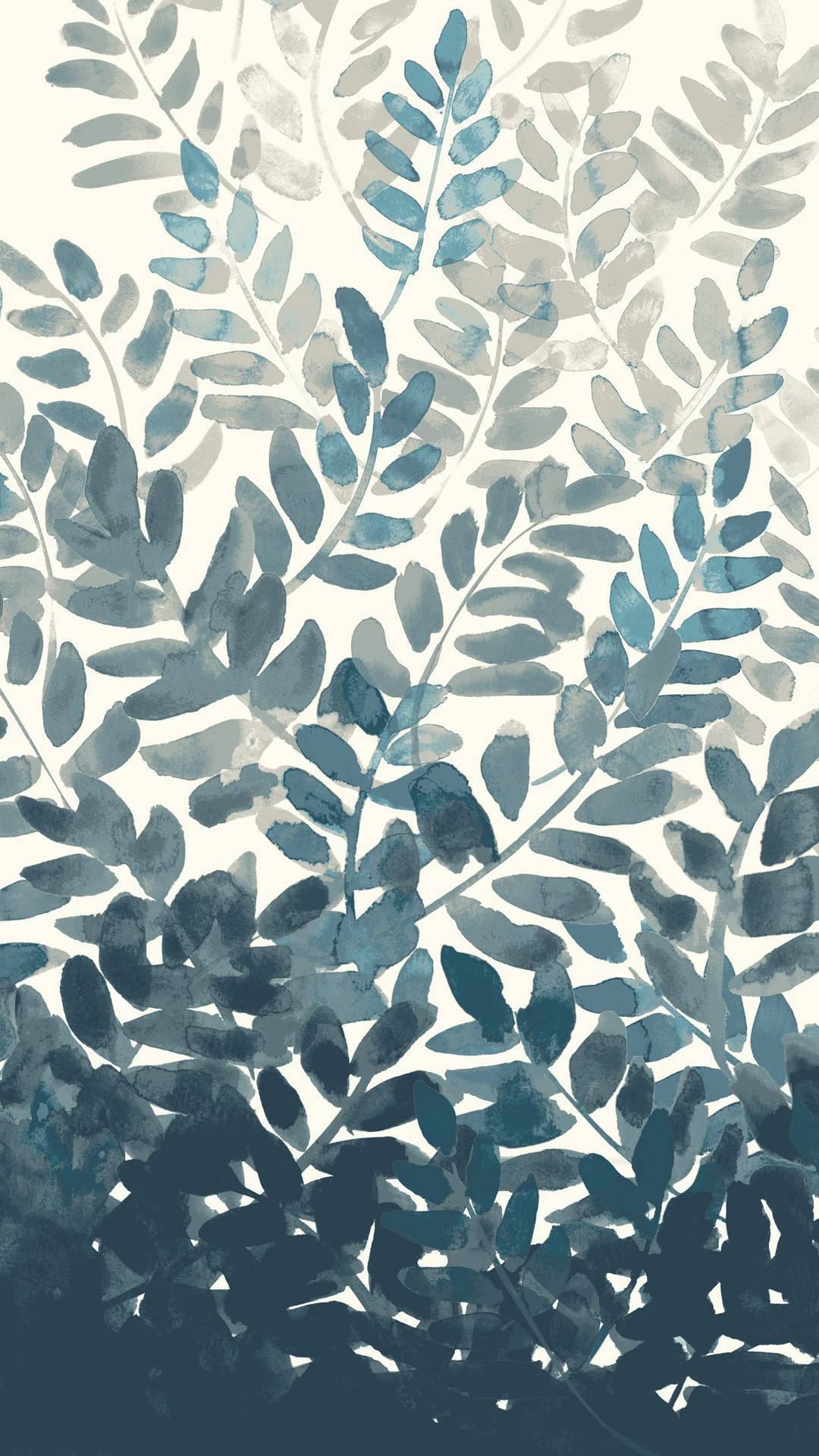 Boho Aesthetic Blue Watercolour Leaves Background