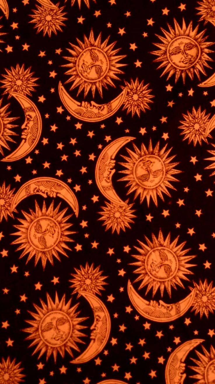 Boho Aesthetic Orange Sun And Moon Background