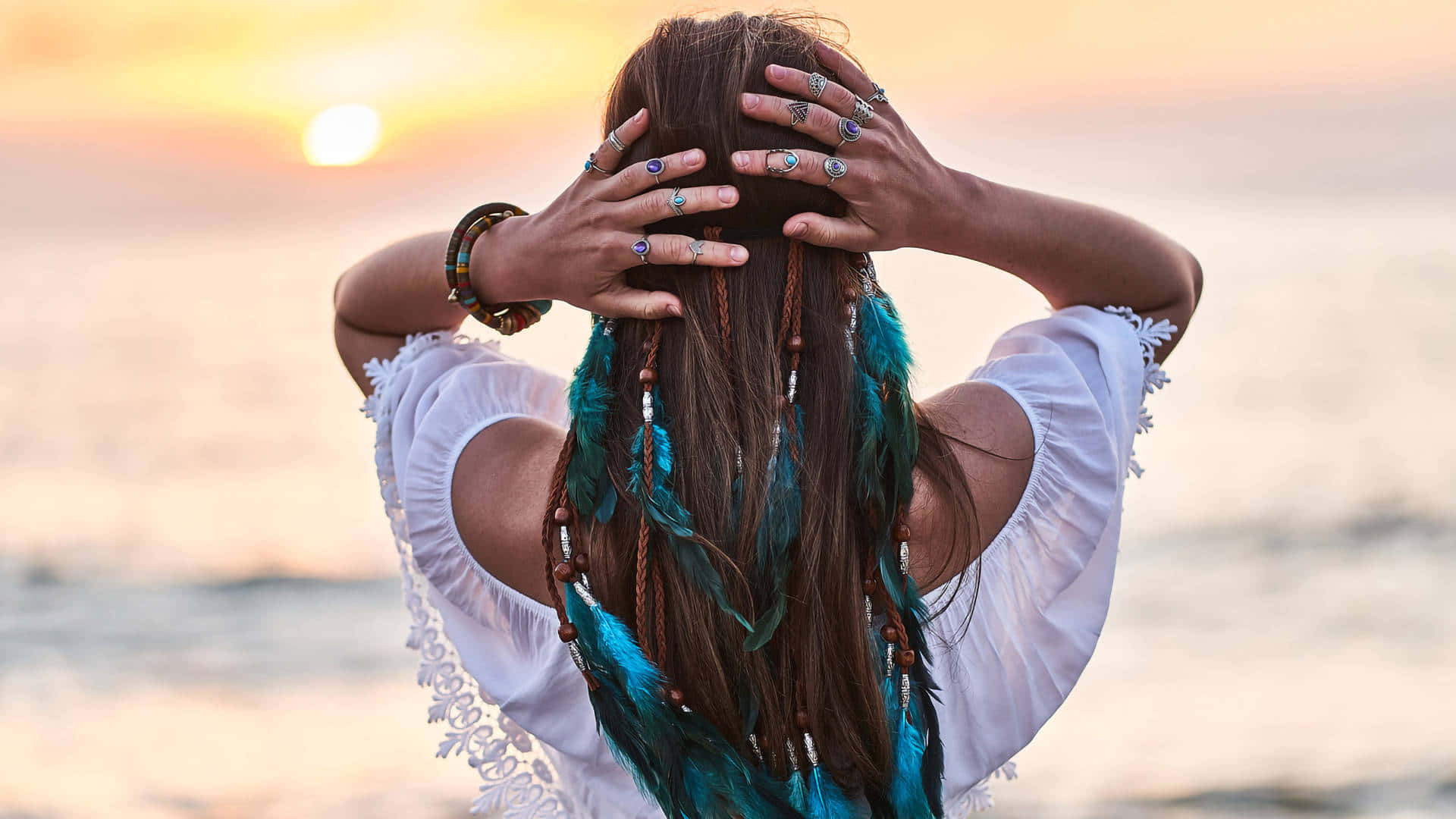 Boho Chic Girl On Beach