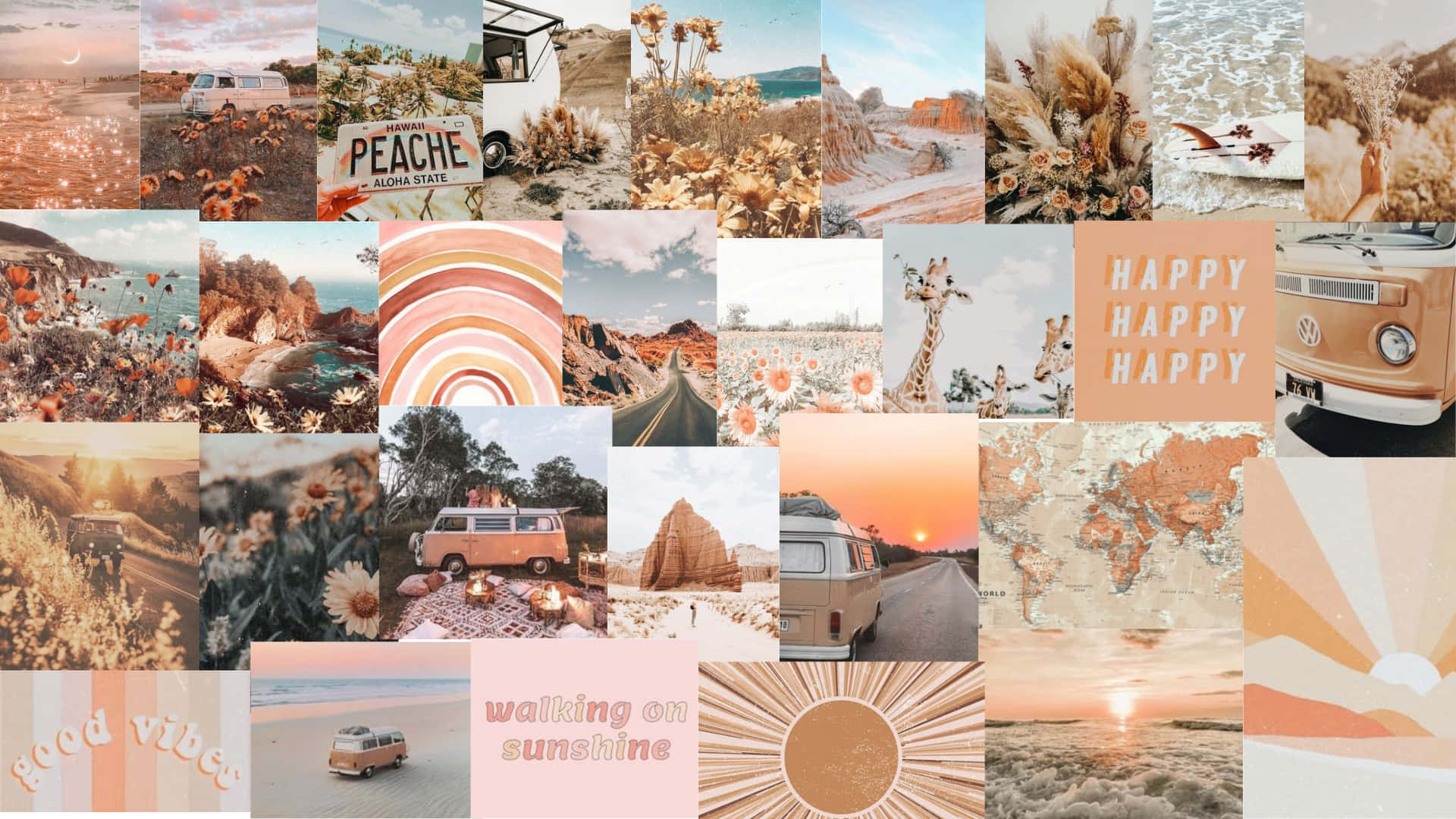 Boho Light Pink Photo Collage Laptop Background