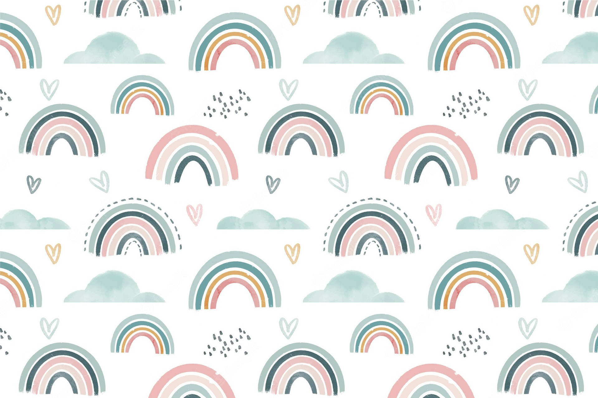 Boho Rainbow Hearts Clouds Background