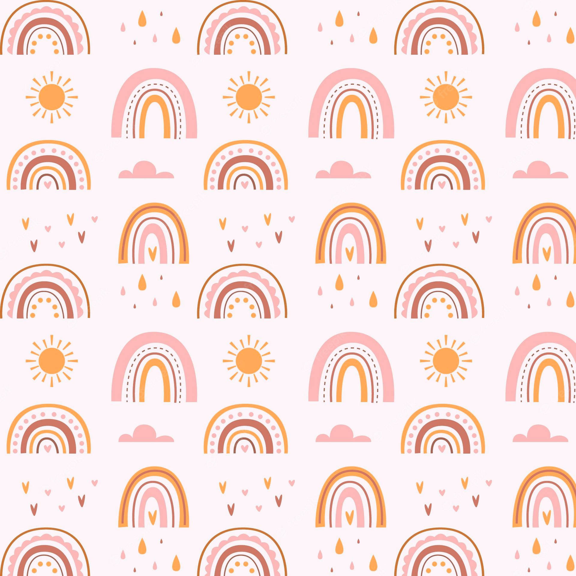 Boho Rainbow Pink Sun Clouds Background