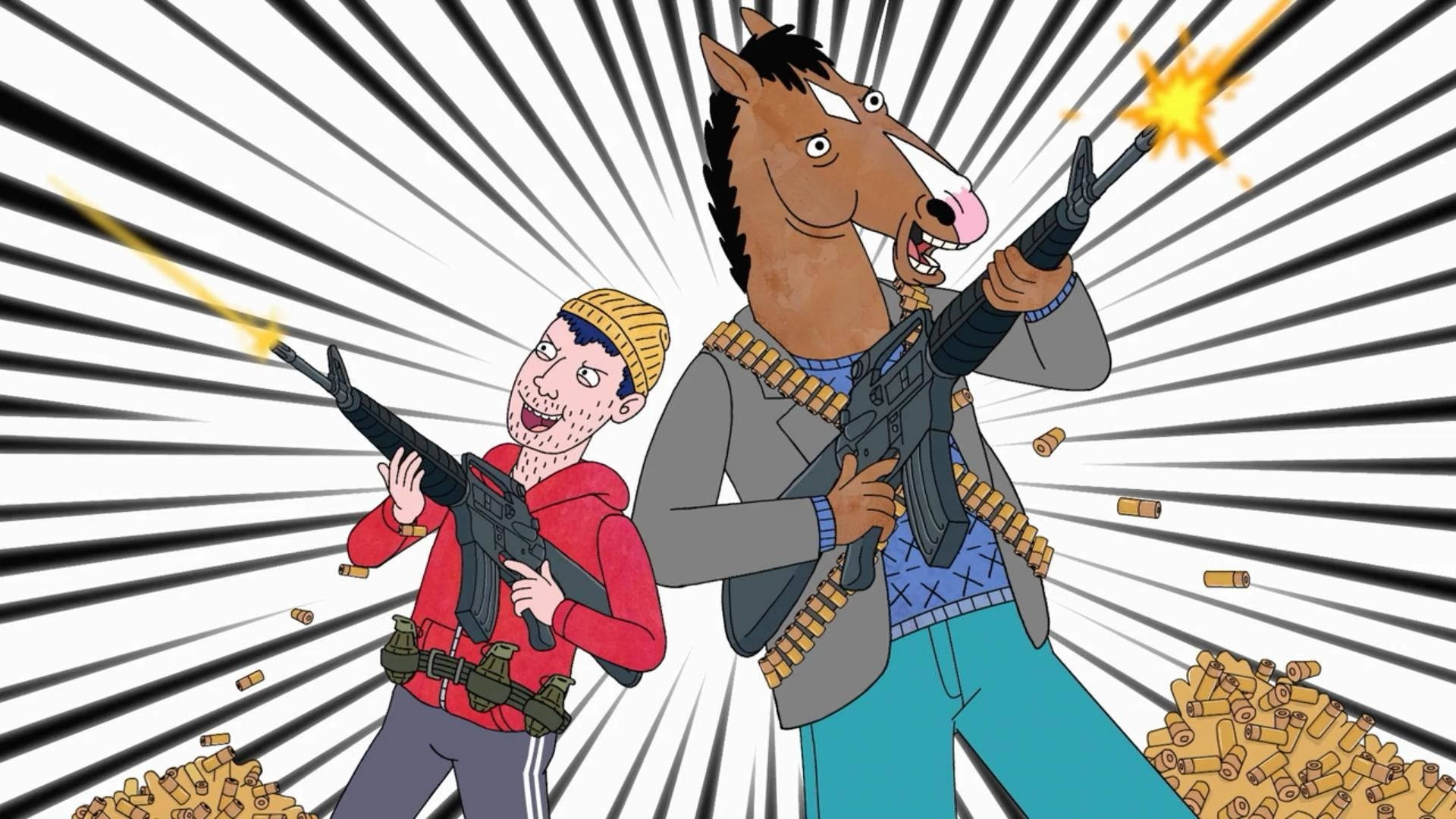 Bojack Horseman And Todd Chavez Firing Guns Background