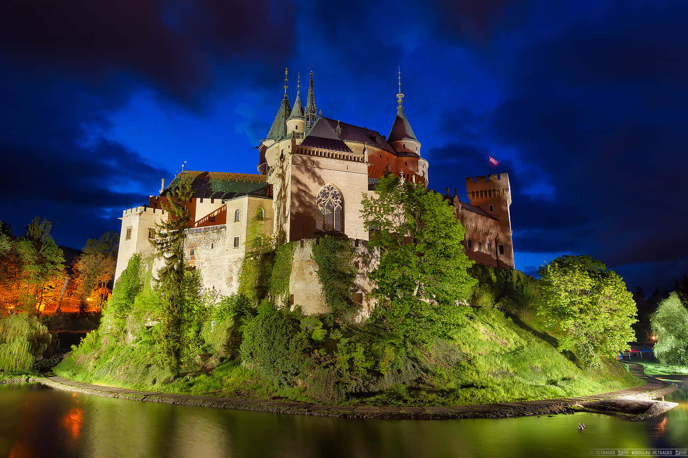 Bojnice Castle Beneath Blue Night Sky Background