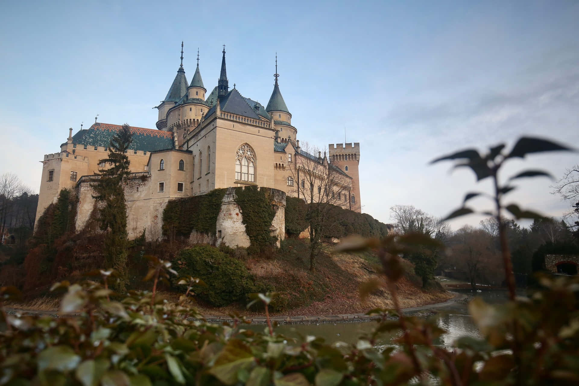 Bojnice Castle From Below With Plants Background