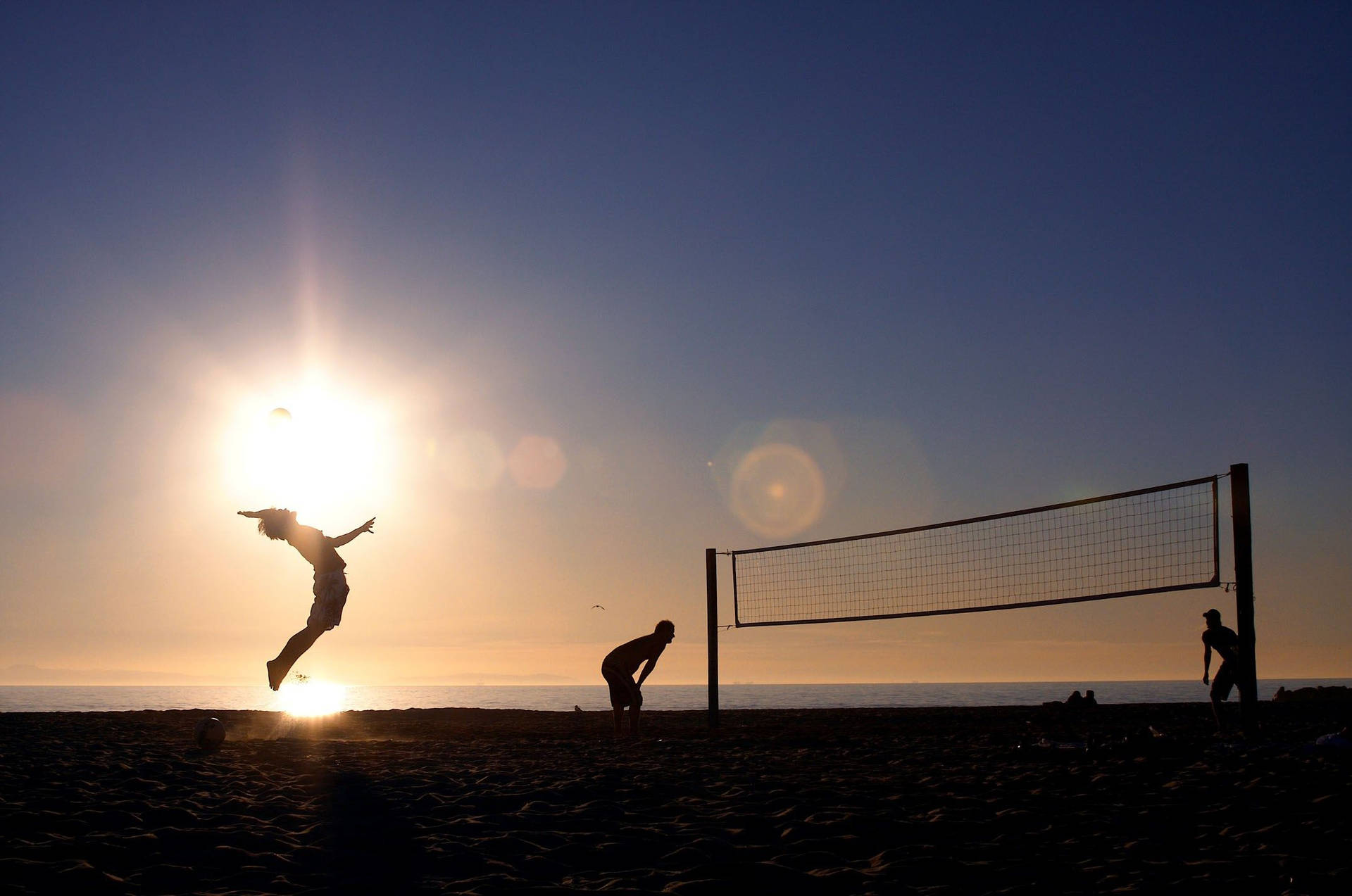 Bokeh Beach Volleyball Sunny Day Silhouette Background